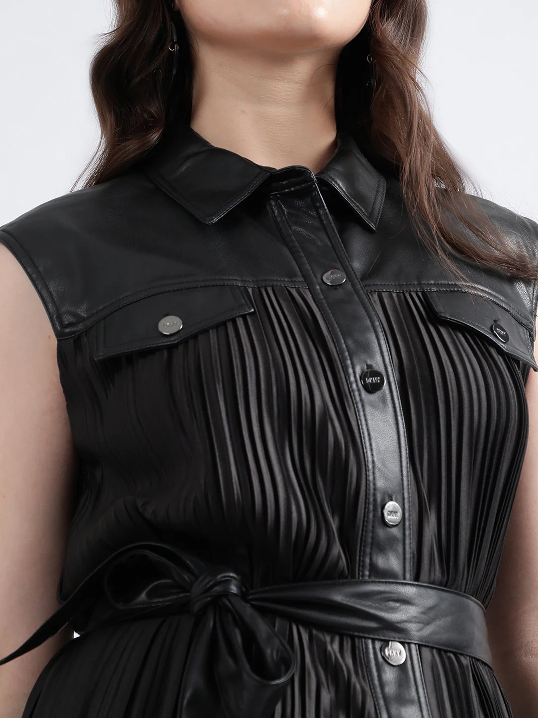 DKNY Women Black Solid Collar Dress - Image 8