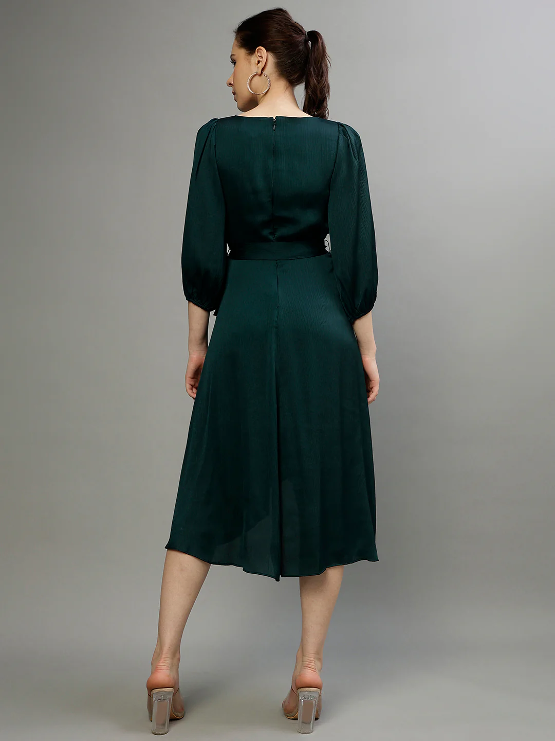 Dkny Women Solid V-Neck 3/4th Sleeves Dress - Image 4