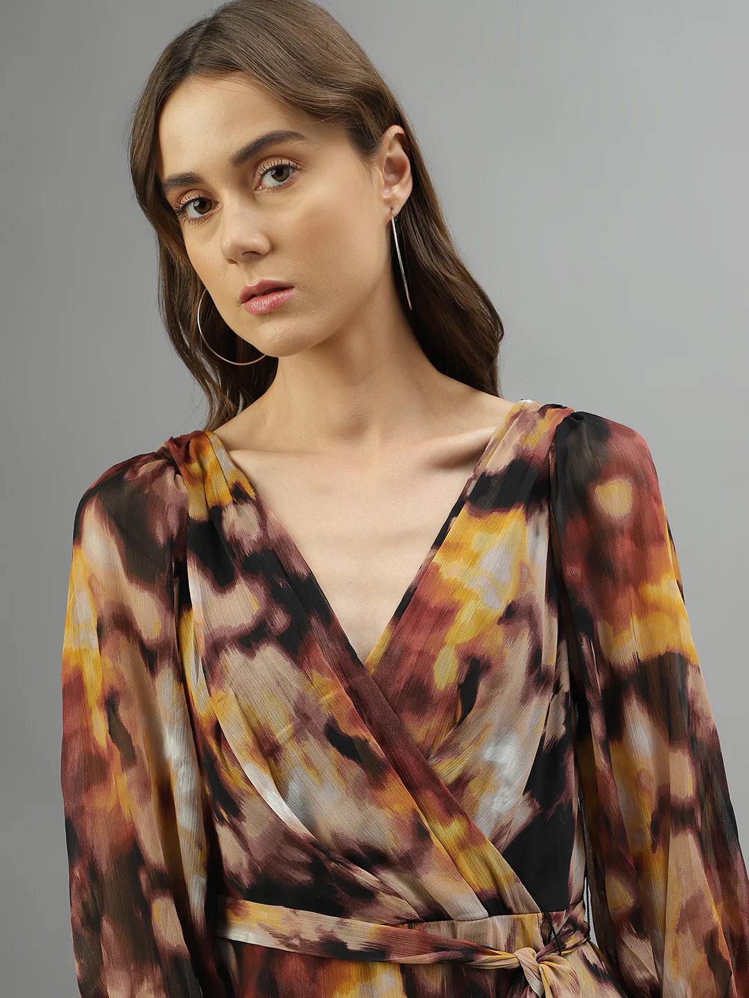 Dkny Women Printed V-Neck 3/4Th Sleeves Dress - Image 6