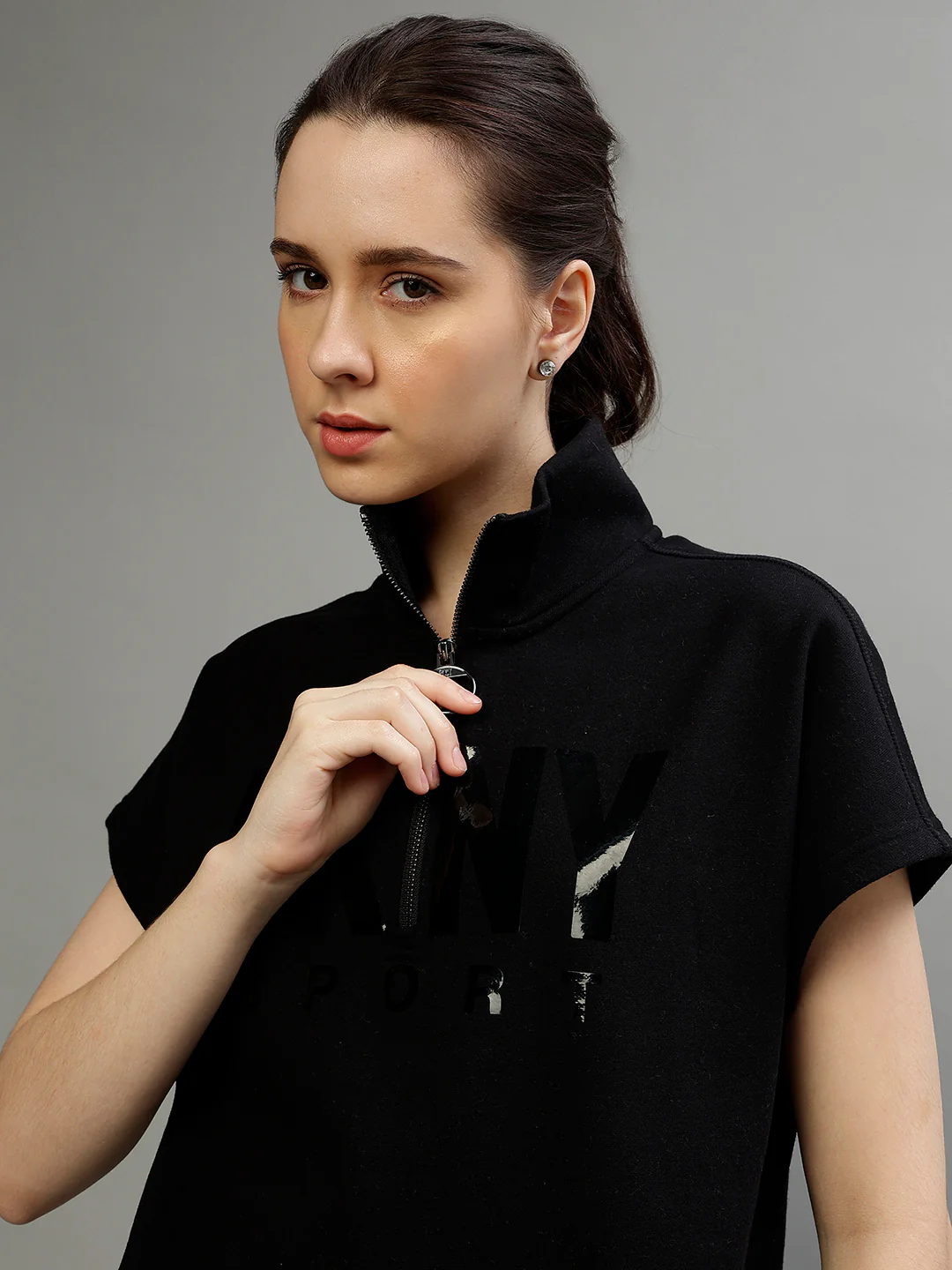 Dkny Women Solid High Neck Short Sleeves Dress - Image 6