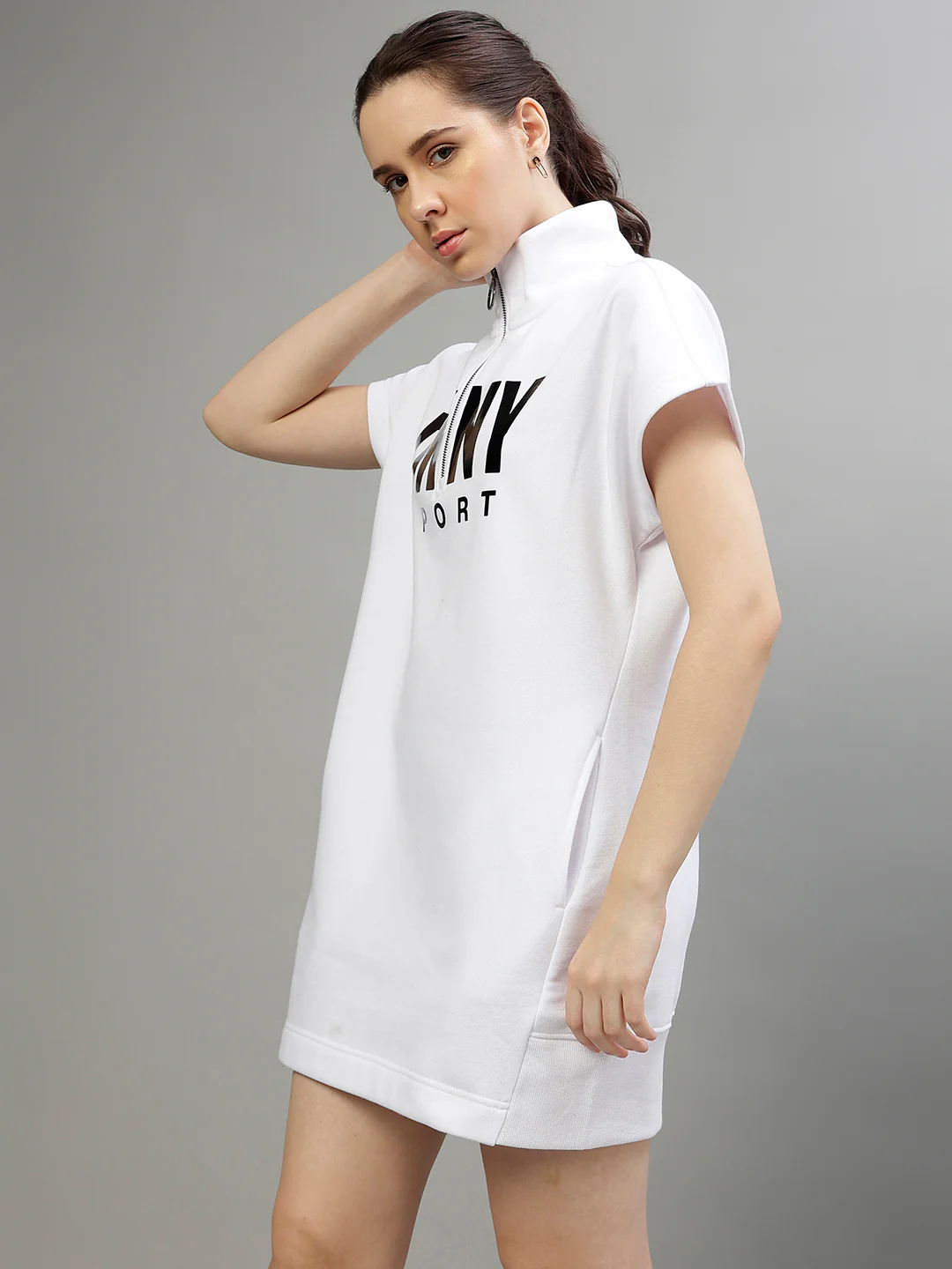 Dkny Women Printed High Neck Short Sleeves Dress - Image 3