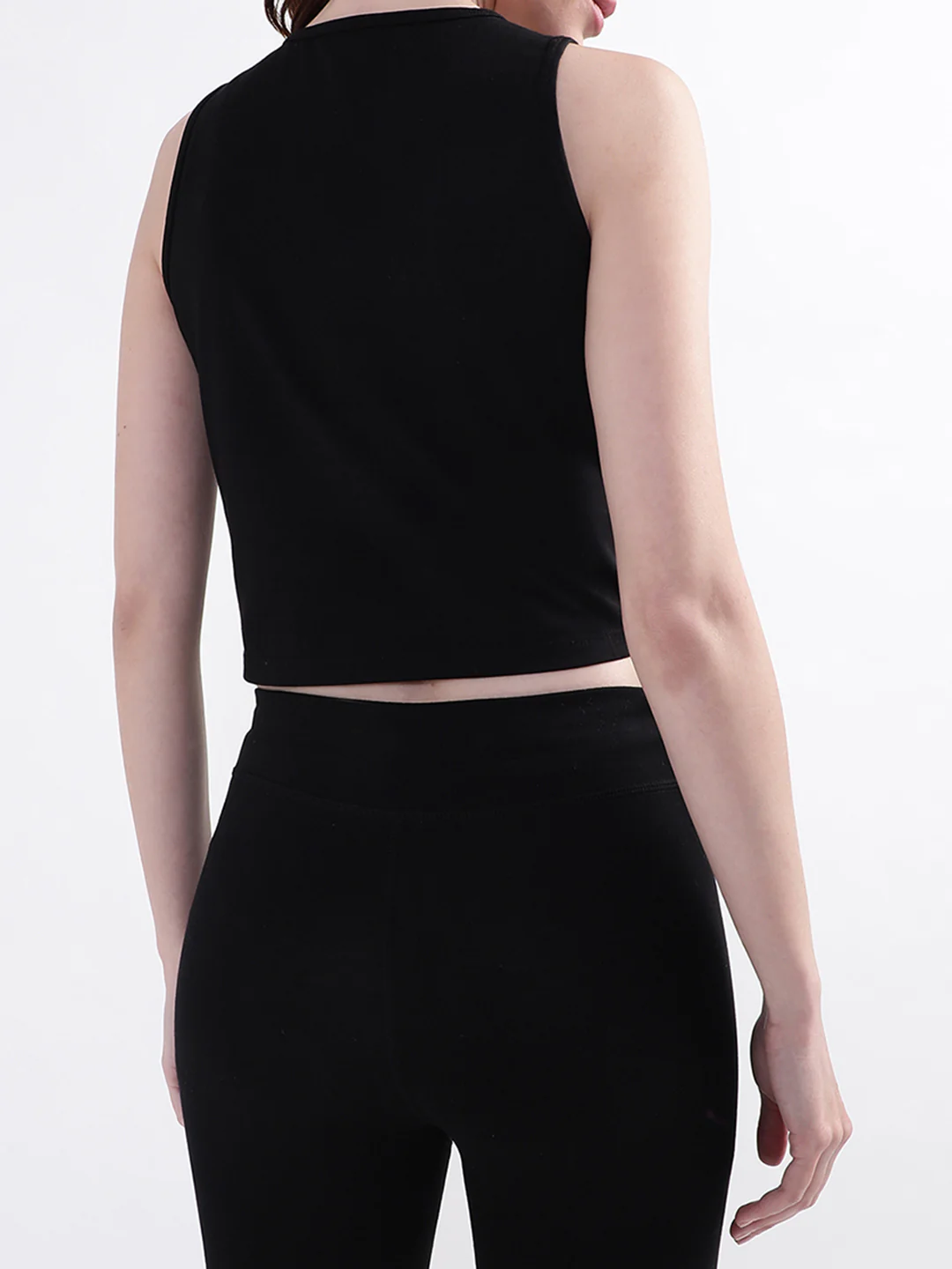 DKNY Women Black Solid Round Neck TShirt - Image 2