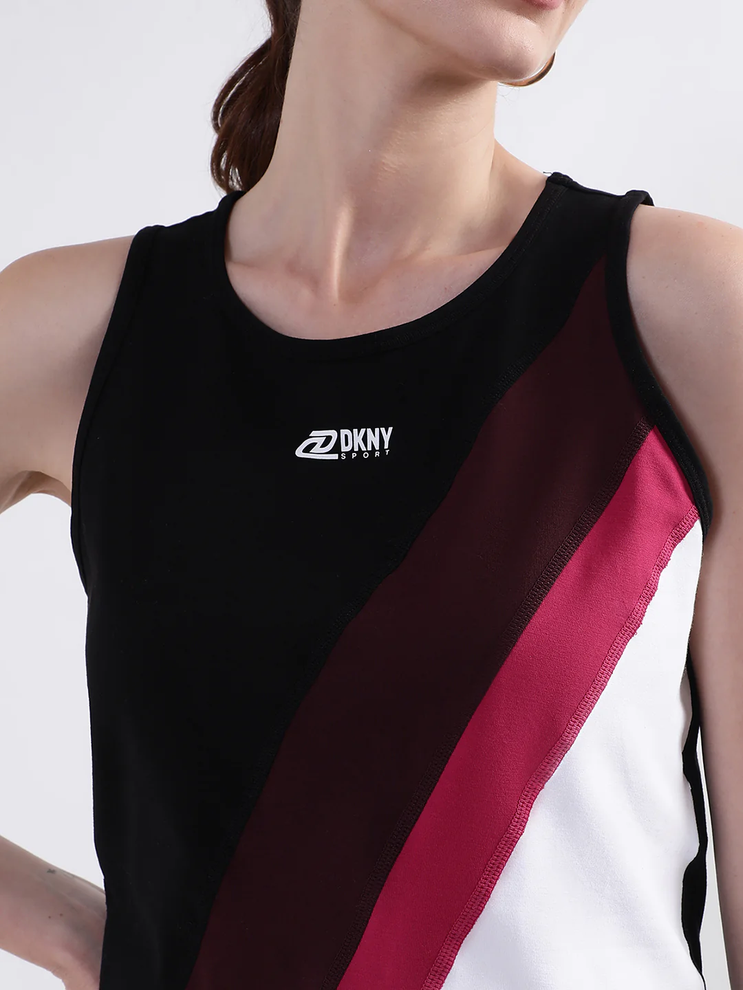 DKNY Women Black Solid Round Neck TShirt - Image 5