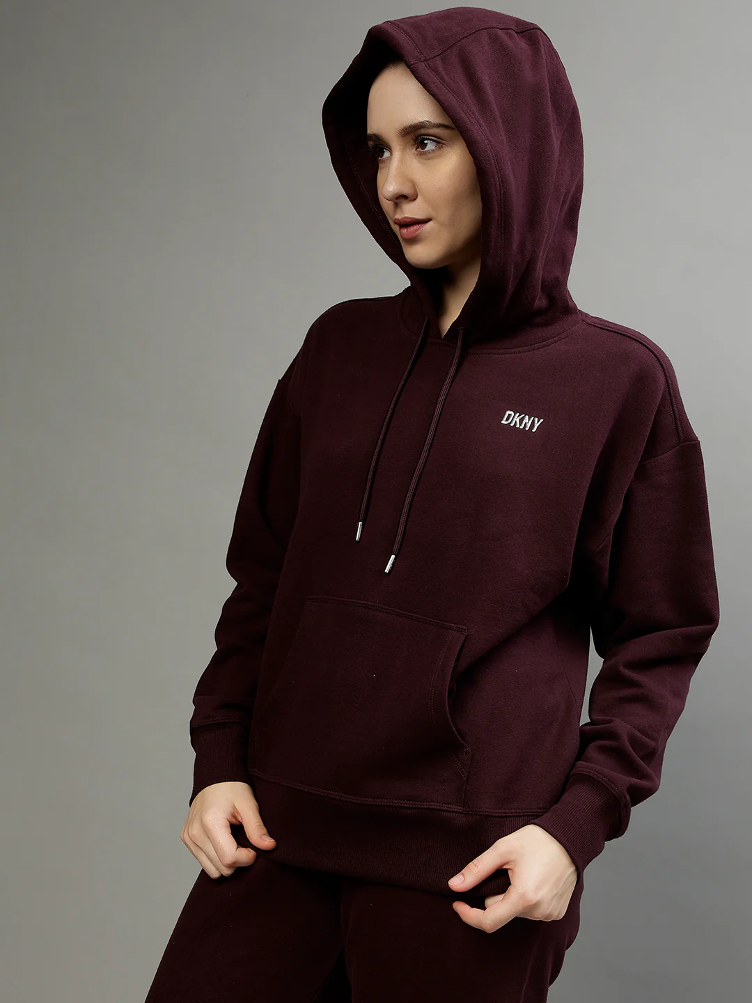 Dkny Women Solid Hooded Full Sleeves Sweatshirt - Image 3