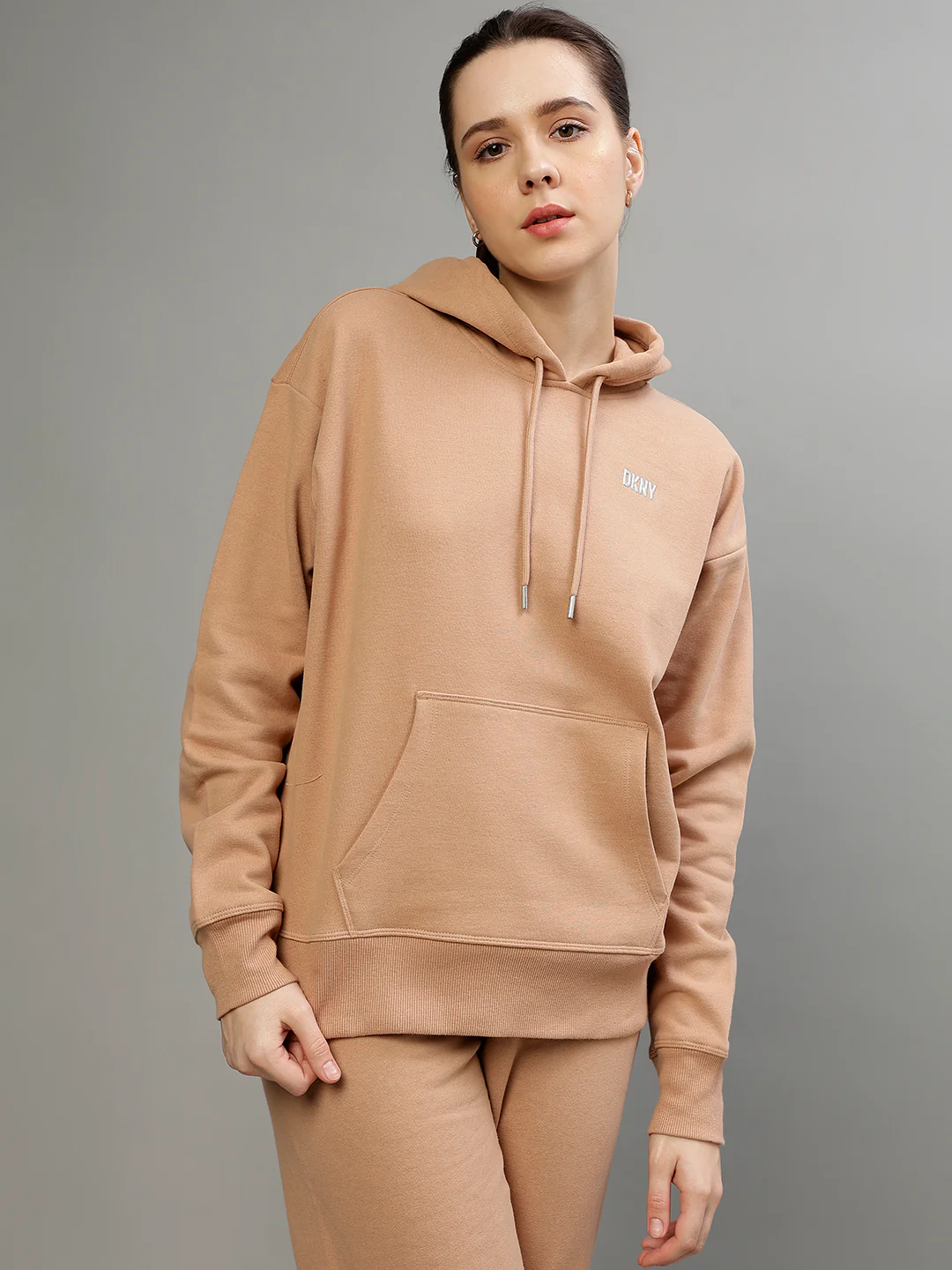 Dkny Women Solid Hooded Full Sleeves Sweatshirt - Image 2