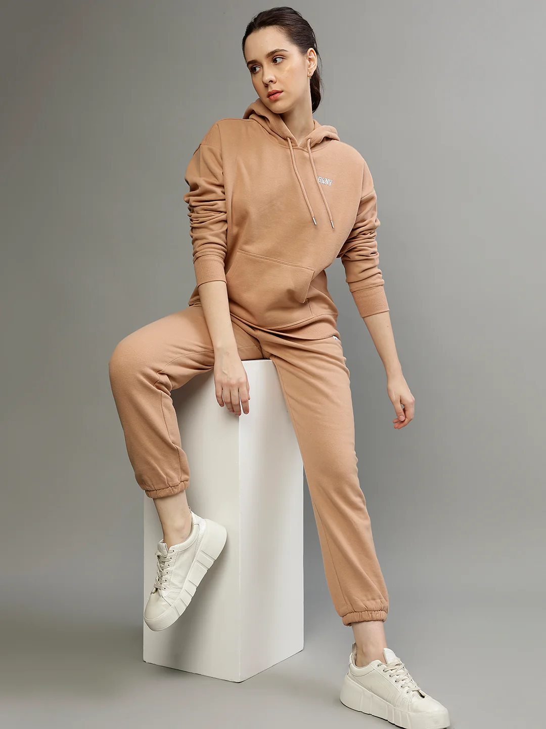 Dkny Women Solid Hooded Full Sleeves Sweatshirt - Image 5