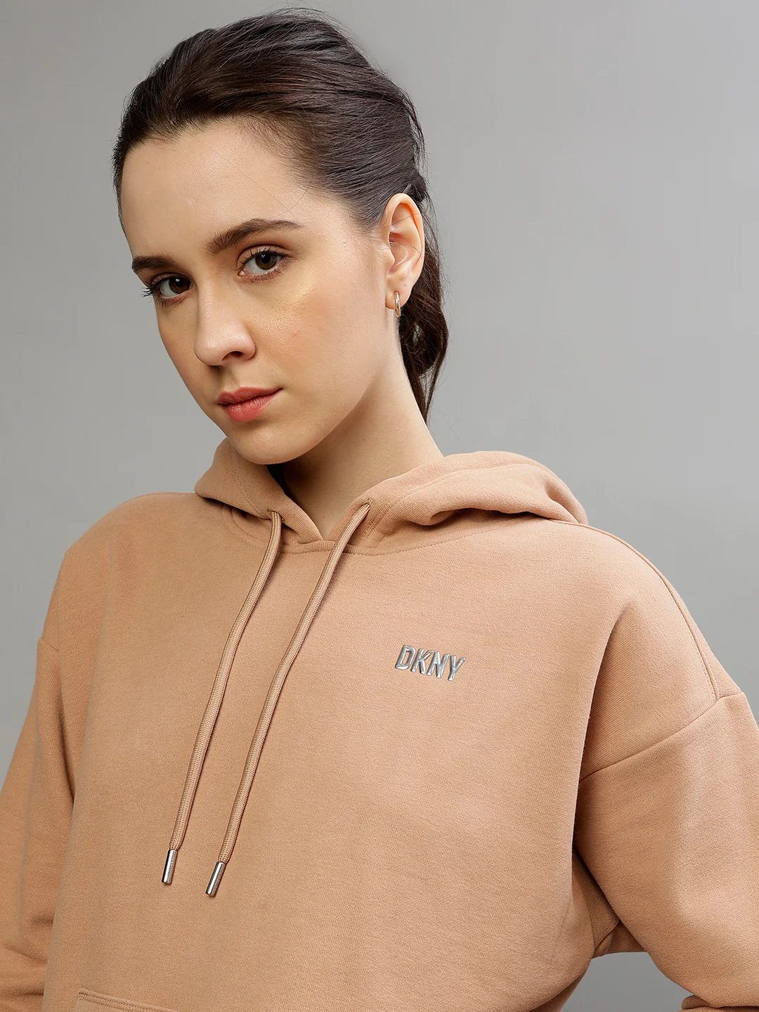 Dkny Women Solid Hooded Full Sleeves Sweatshirt - Image 6