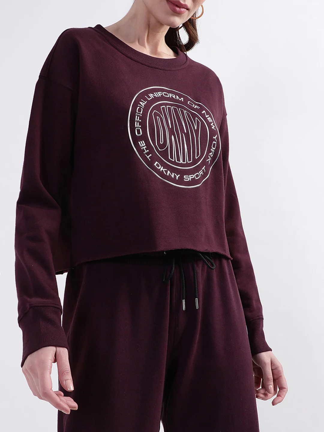 DKNY Women Maroon Printed Round Neck Sweatshirt - Image 3