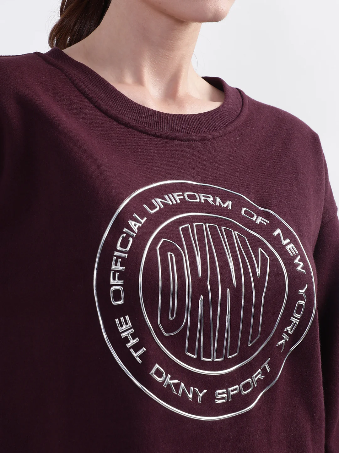 DKNY Women Maroon Printed Round Neck Sweatshirt - Image 5