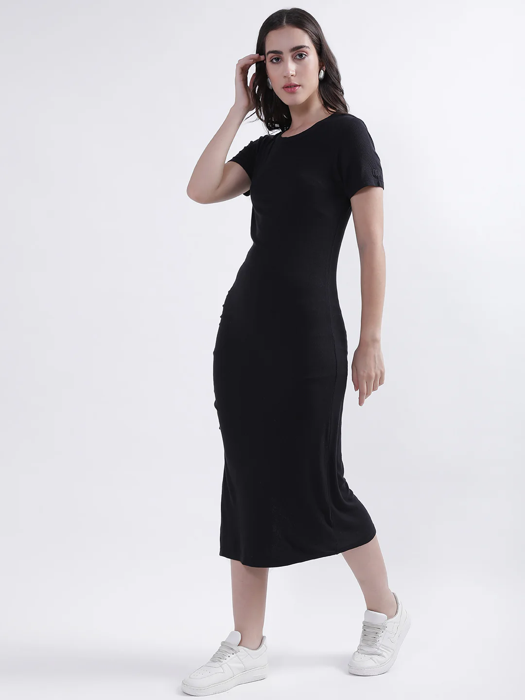 Dkny Women Solid Round Neck Short Sleeves Dress - Image 2