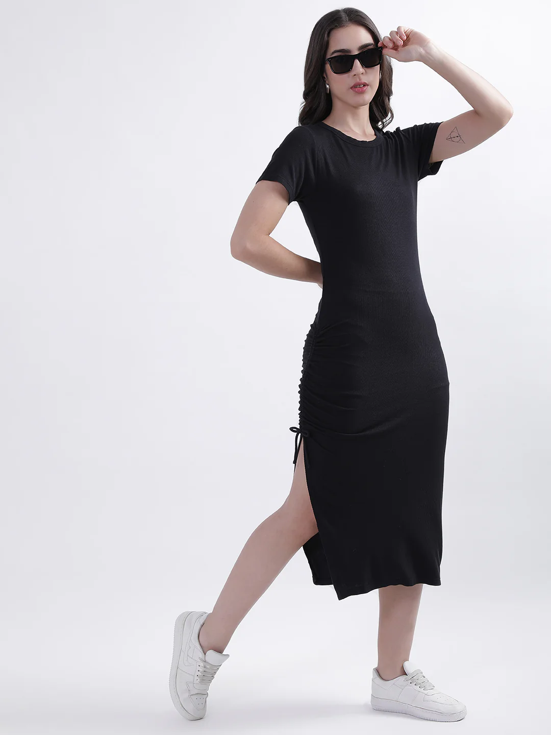 Dkny Women Solid Round Neck Short Sleeves Dress - Image 5