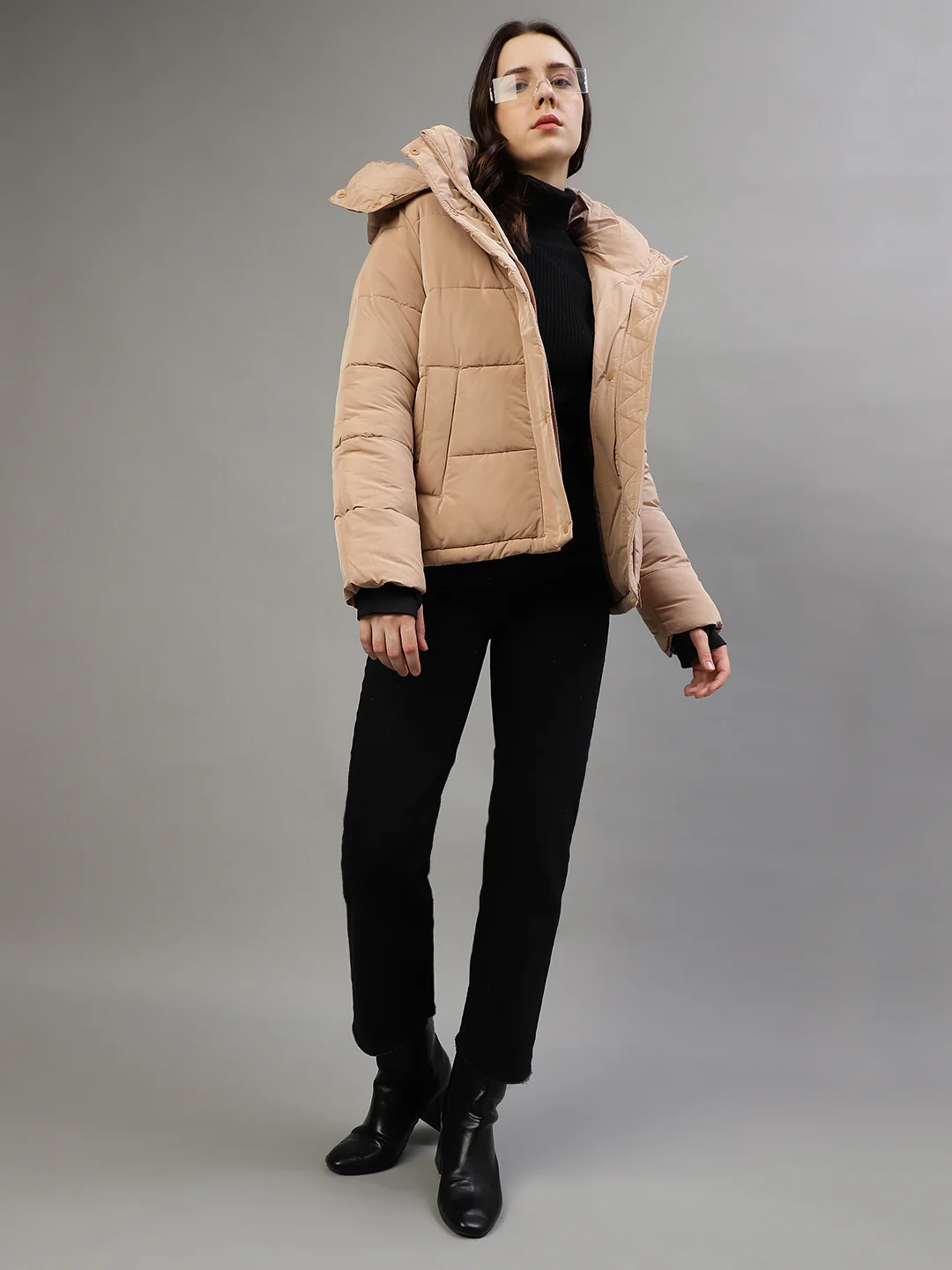 Dkny Women Solid Hooded Full Sleeves Puffer Jacket - Image 4