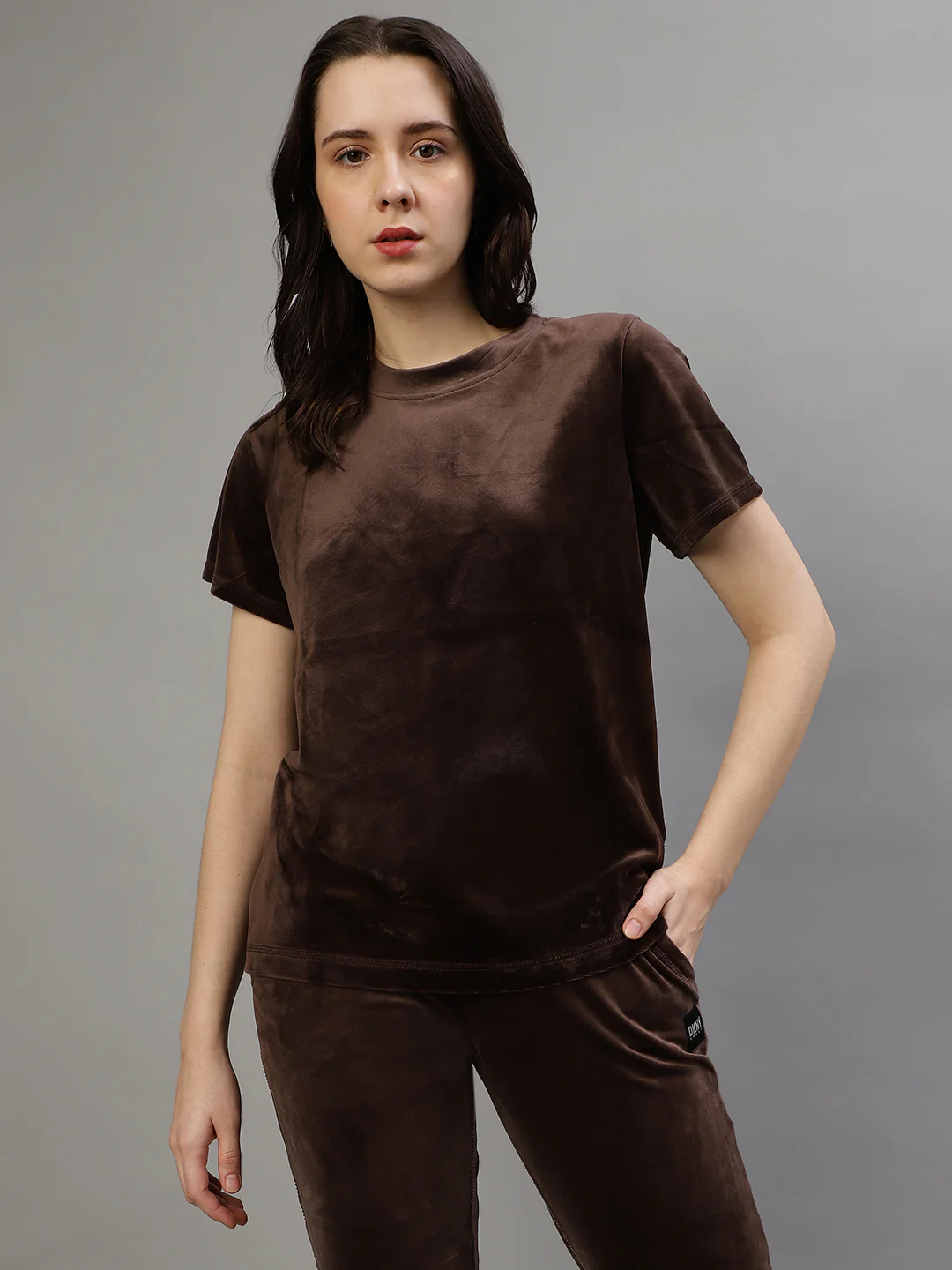 Dkny Women Solid Round Neck Short Sleeves Top - Image 2