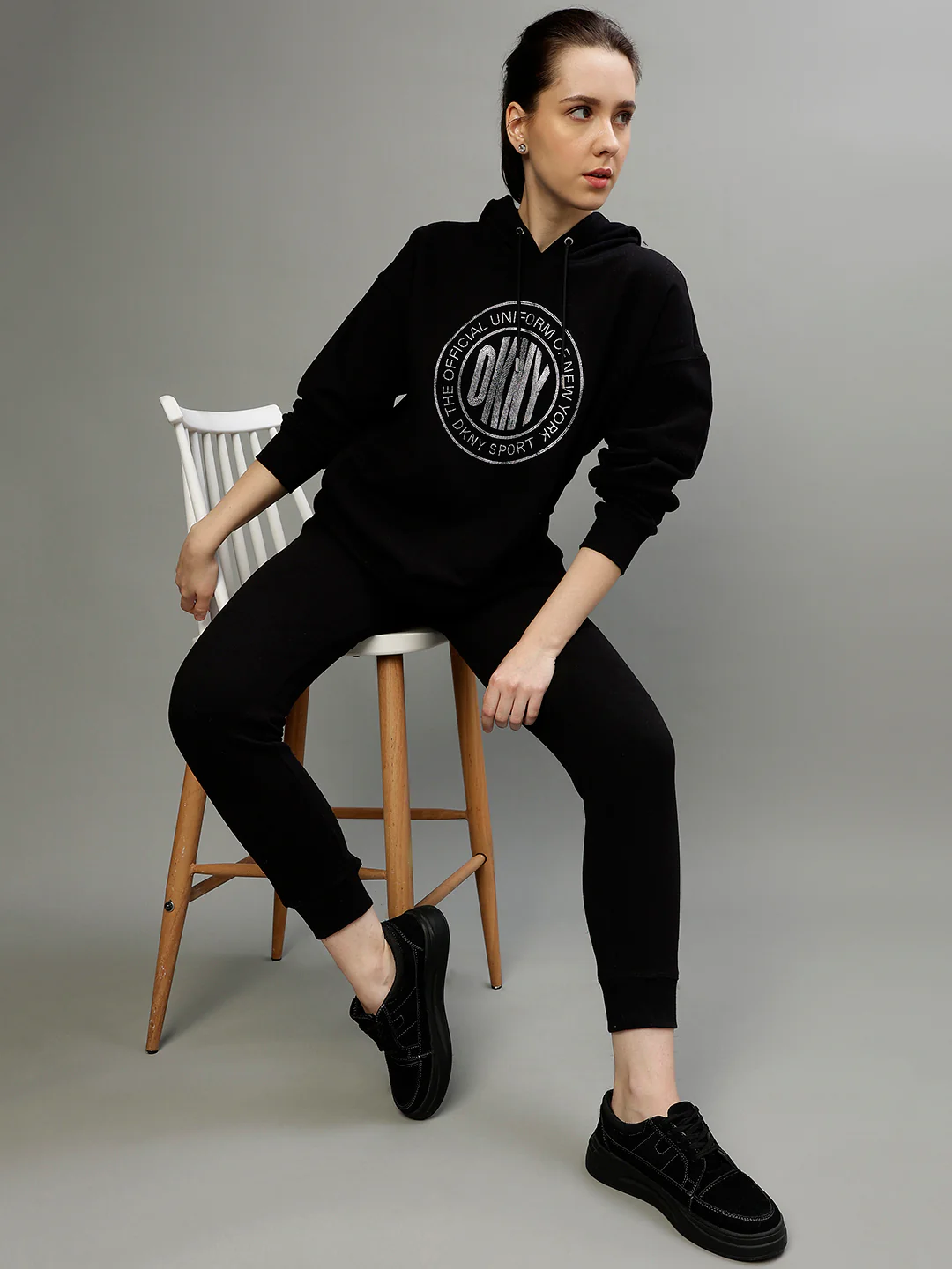 Dkny Women Printed Hooded Full Sleeves Sweatshirt - Image 5