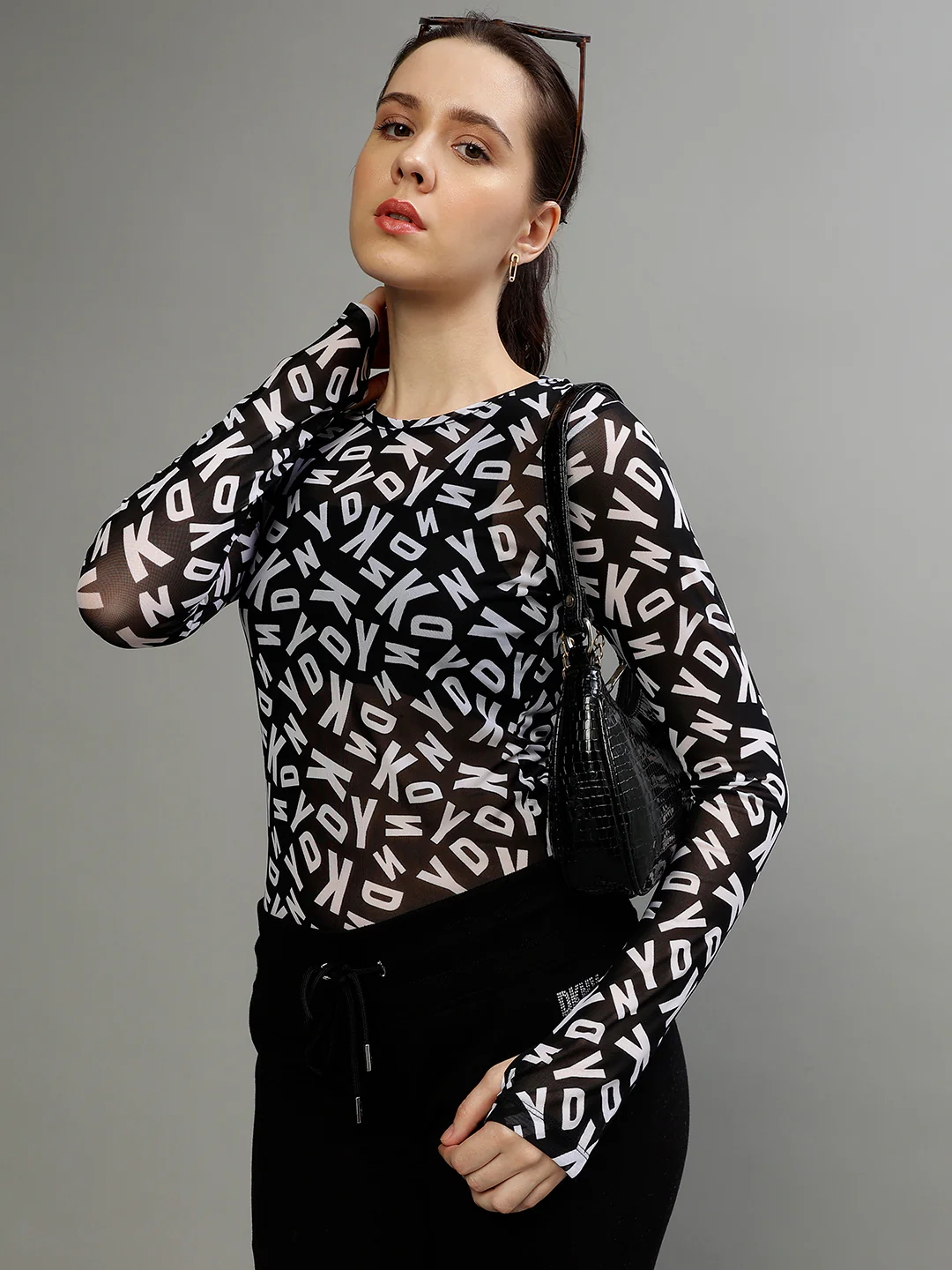 Dkny Women Printed Round Neck Full Sleeves Top - Image 2