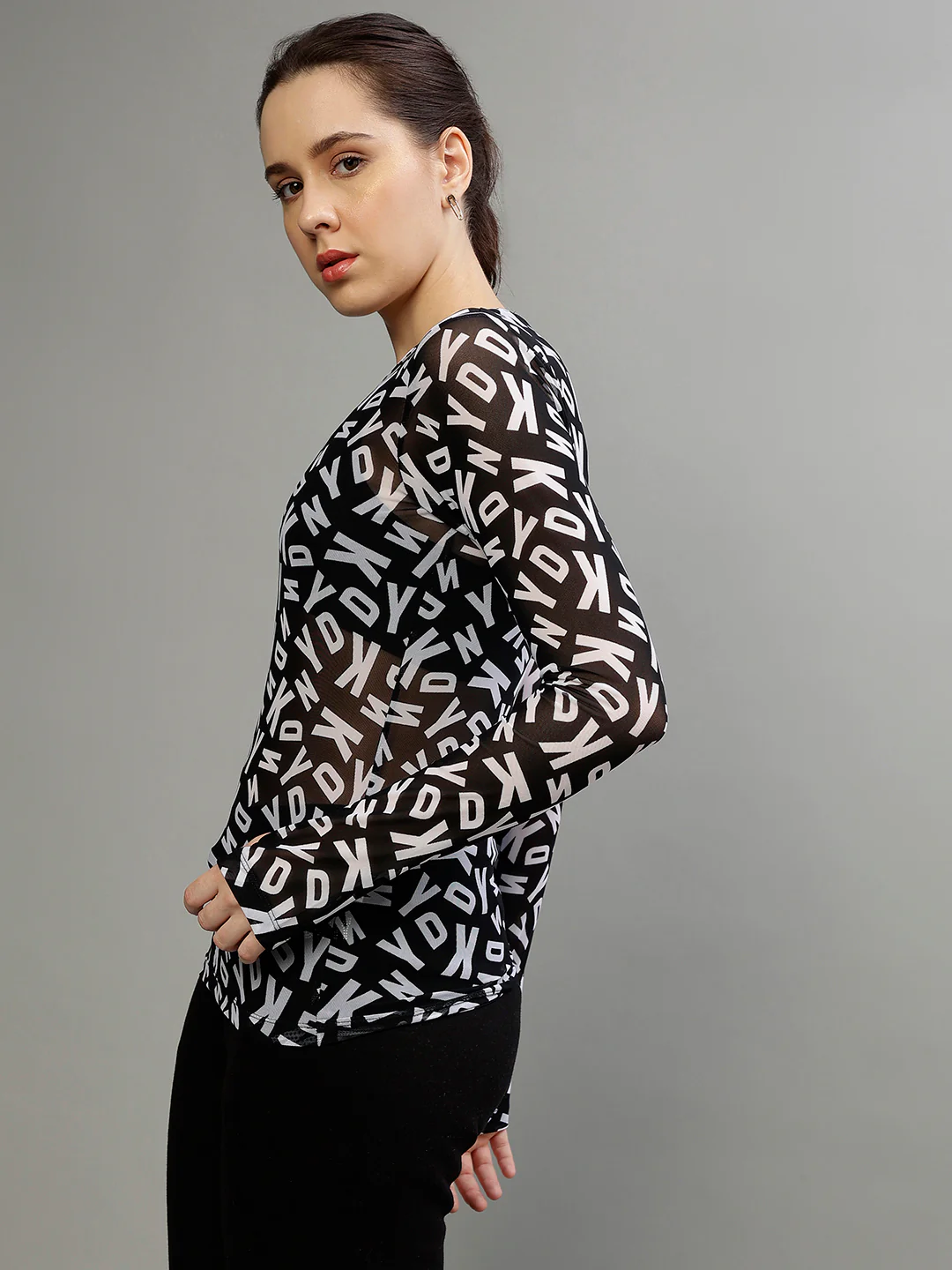 Dkny Women Printed Round Neck Full Sleeves Top - Image 3