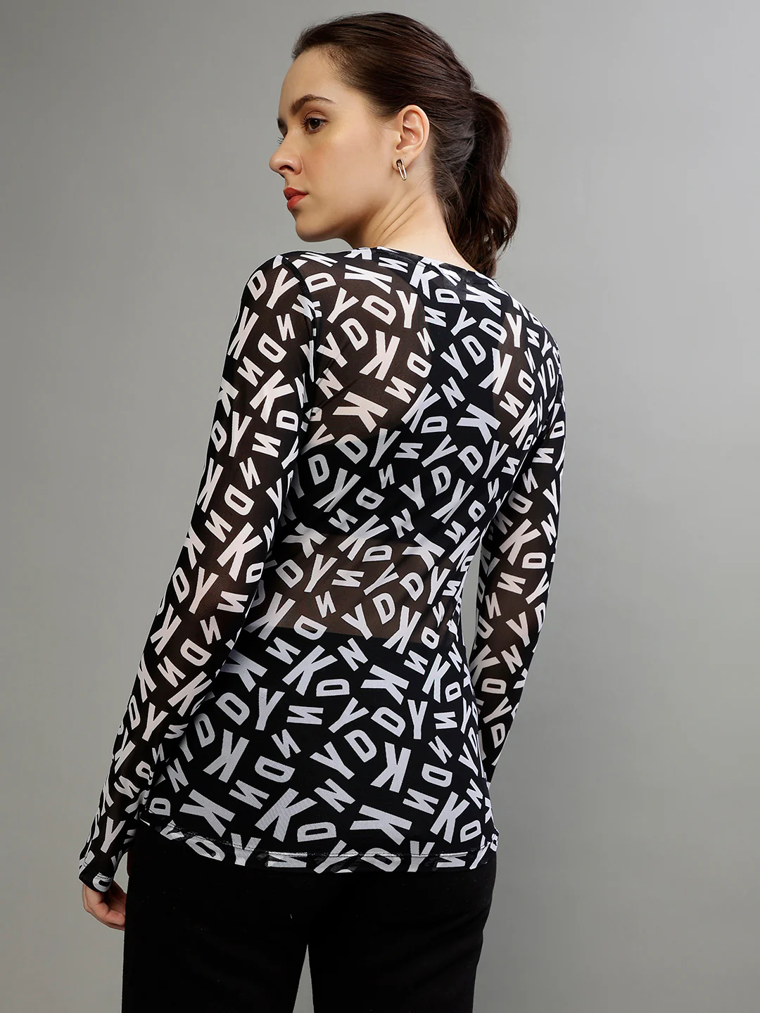Dkny Women Printed Round Neck Full Sleeves Top - Image 4