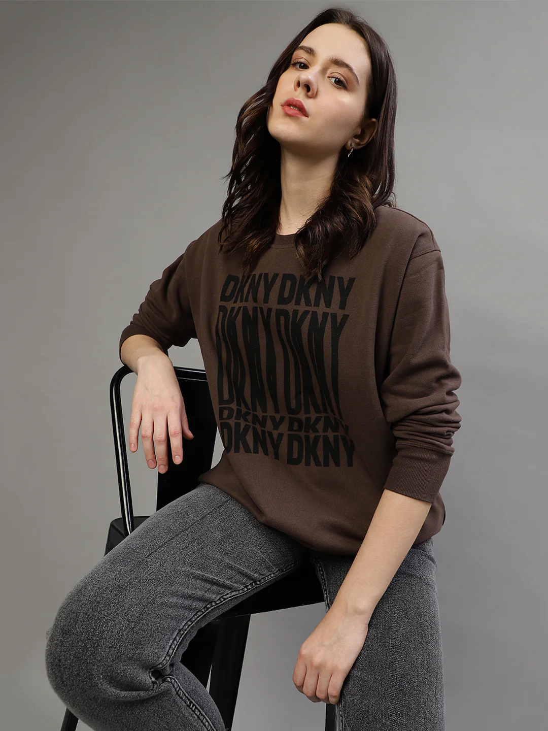 Dkny Women Printed Round Neck Full Sleeves Sweatshirt - Image 2
