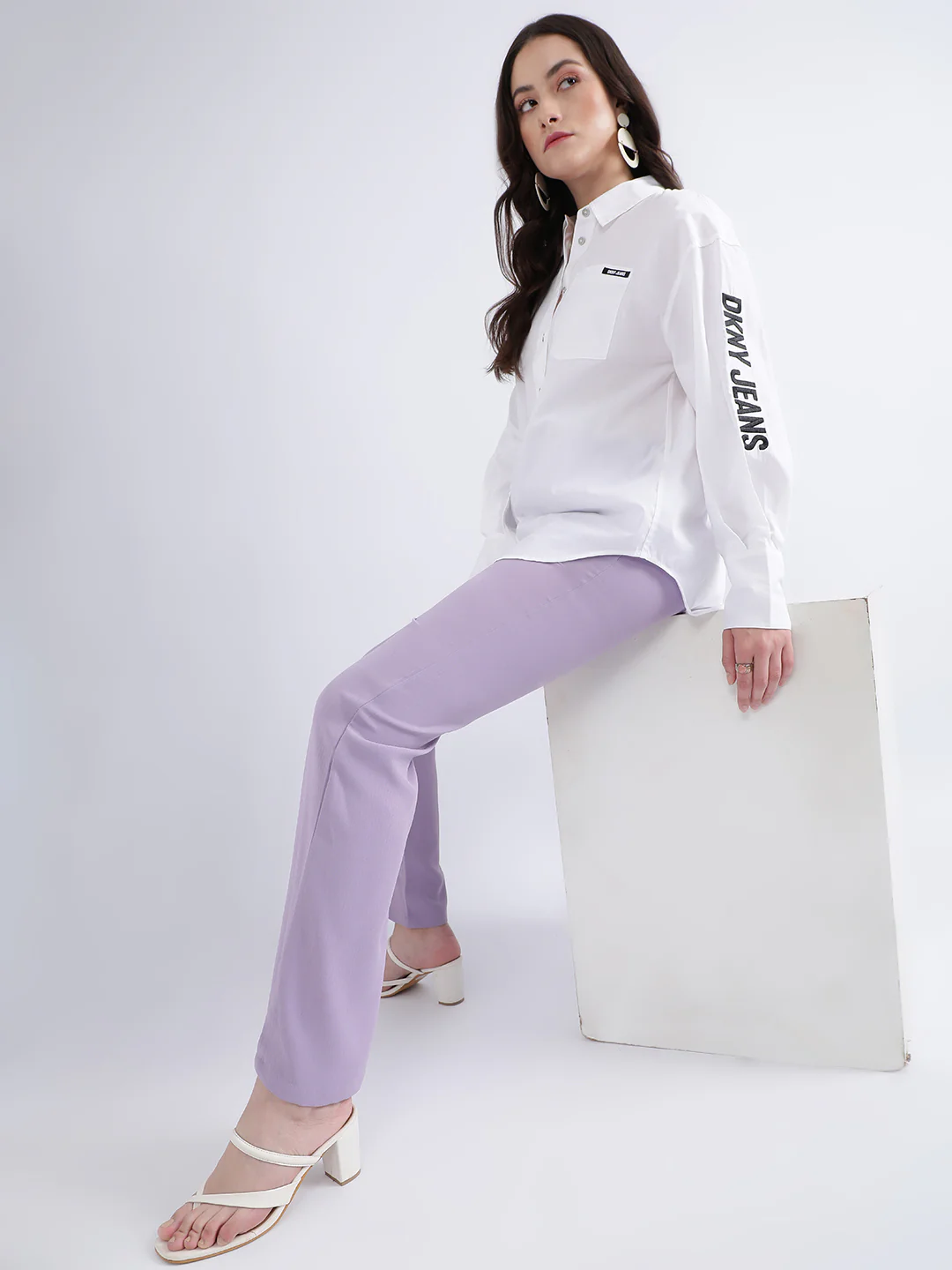 DKNY Women White Solid Collar Shirt - Image 5