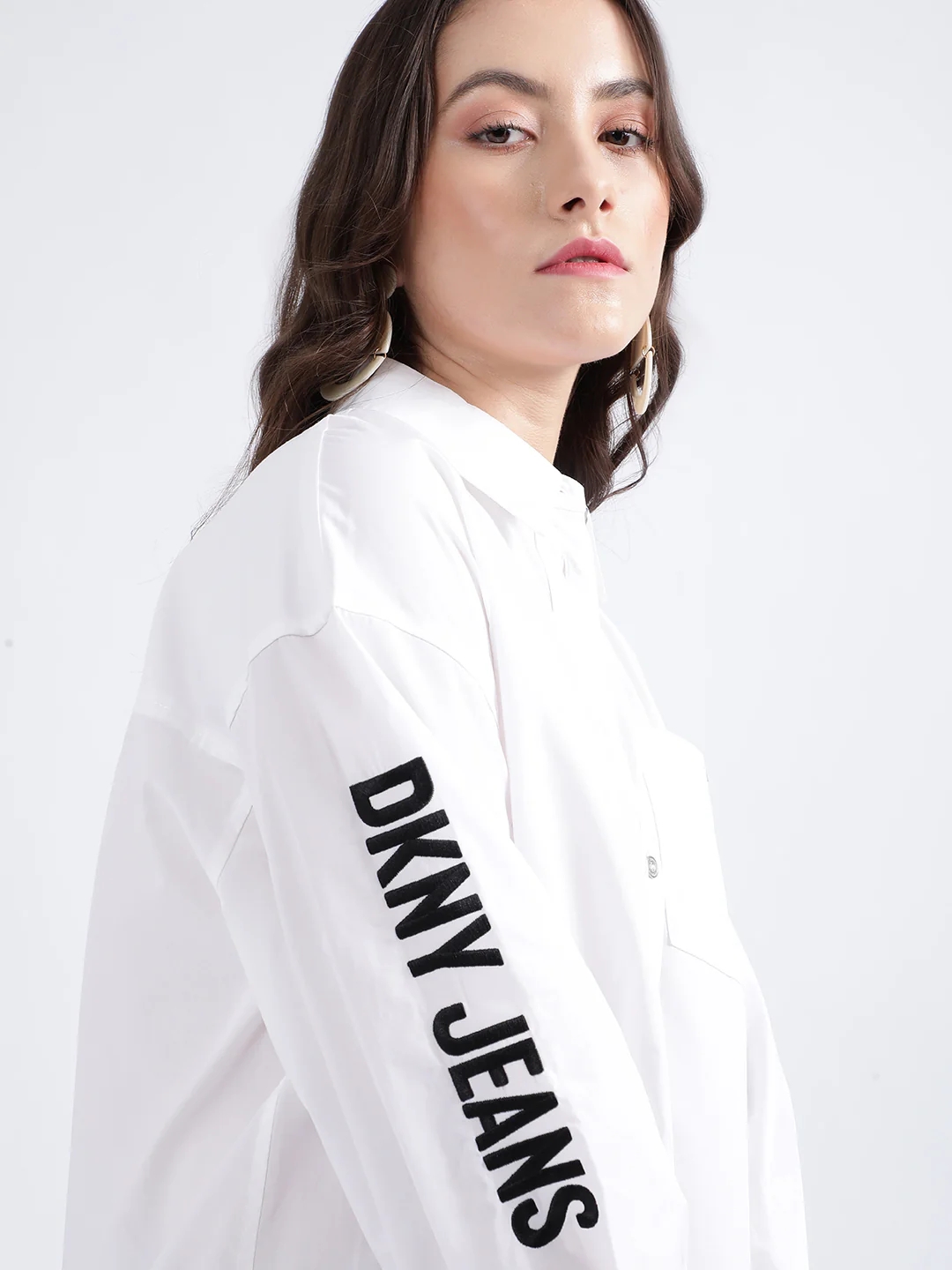 DKNY Women White Solid Collar Shirt - Image 7