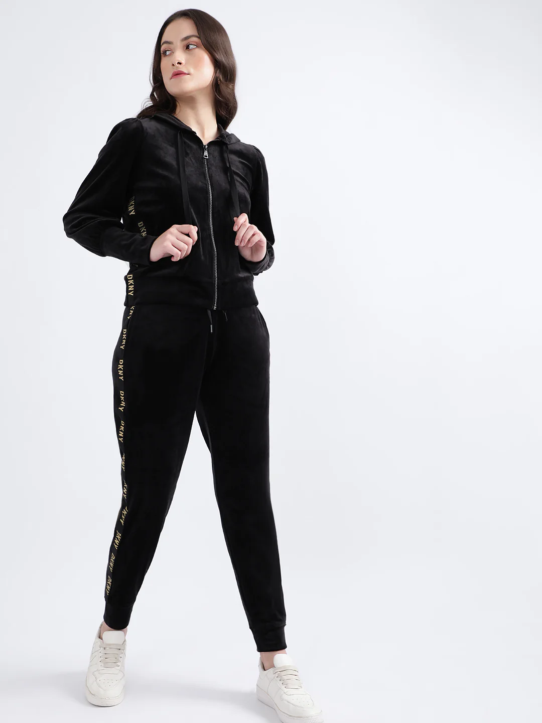 DKNY Women Black Solid Hooded Sweatshirt - Image 5