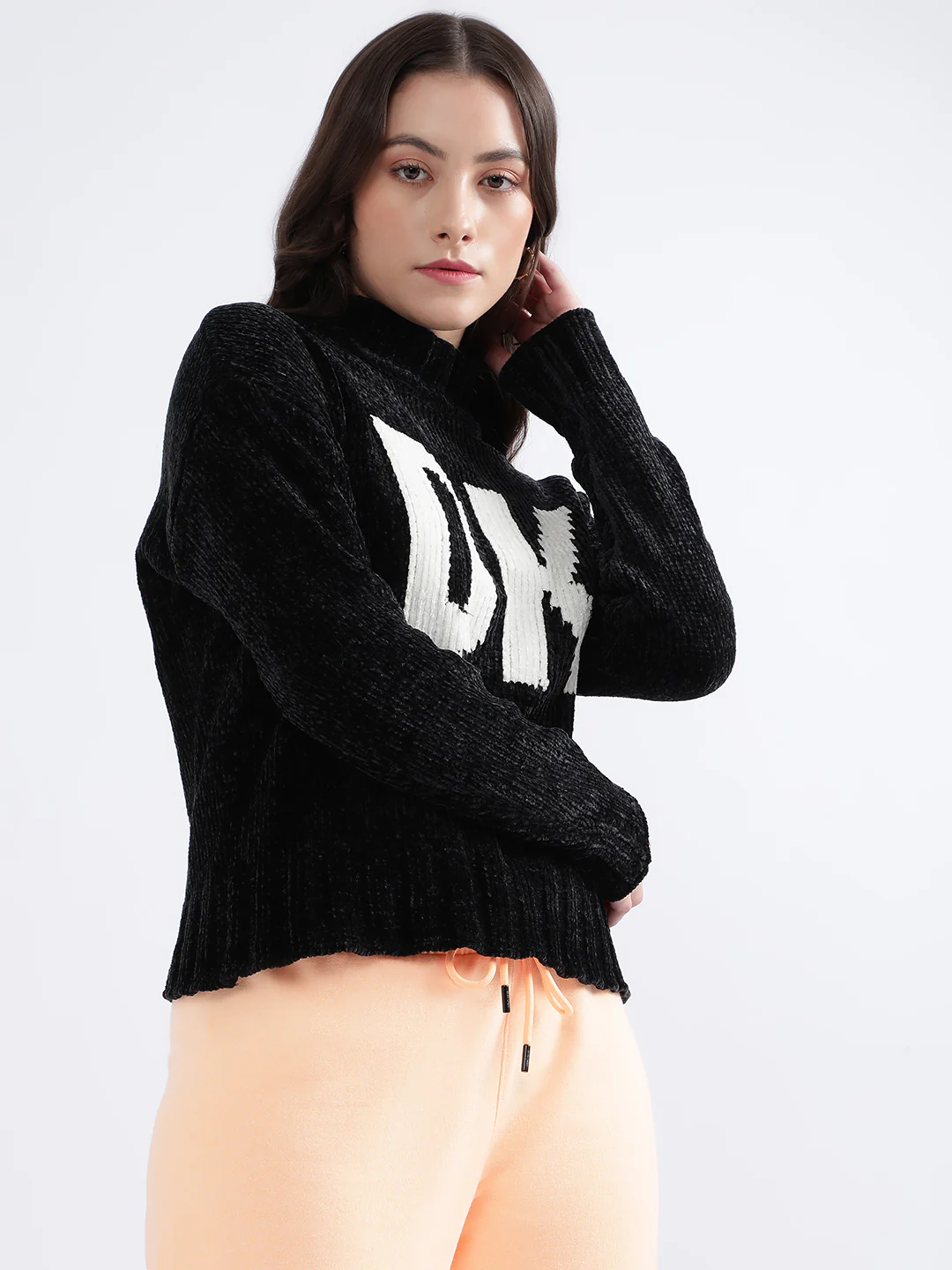 DKNY Women Black Printed Turtle Neck Sweater - Image 2