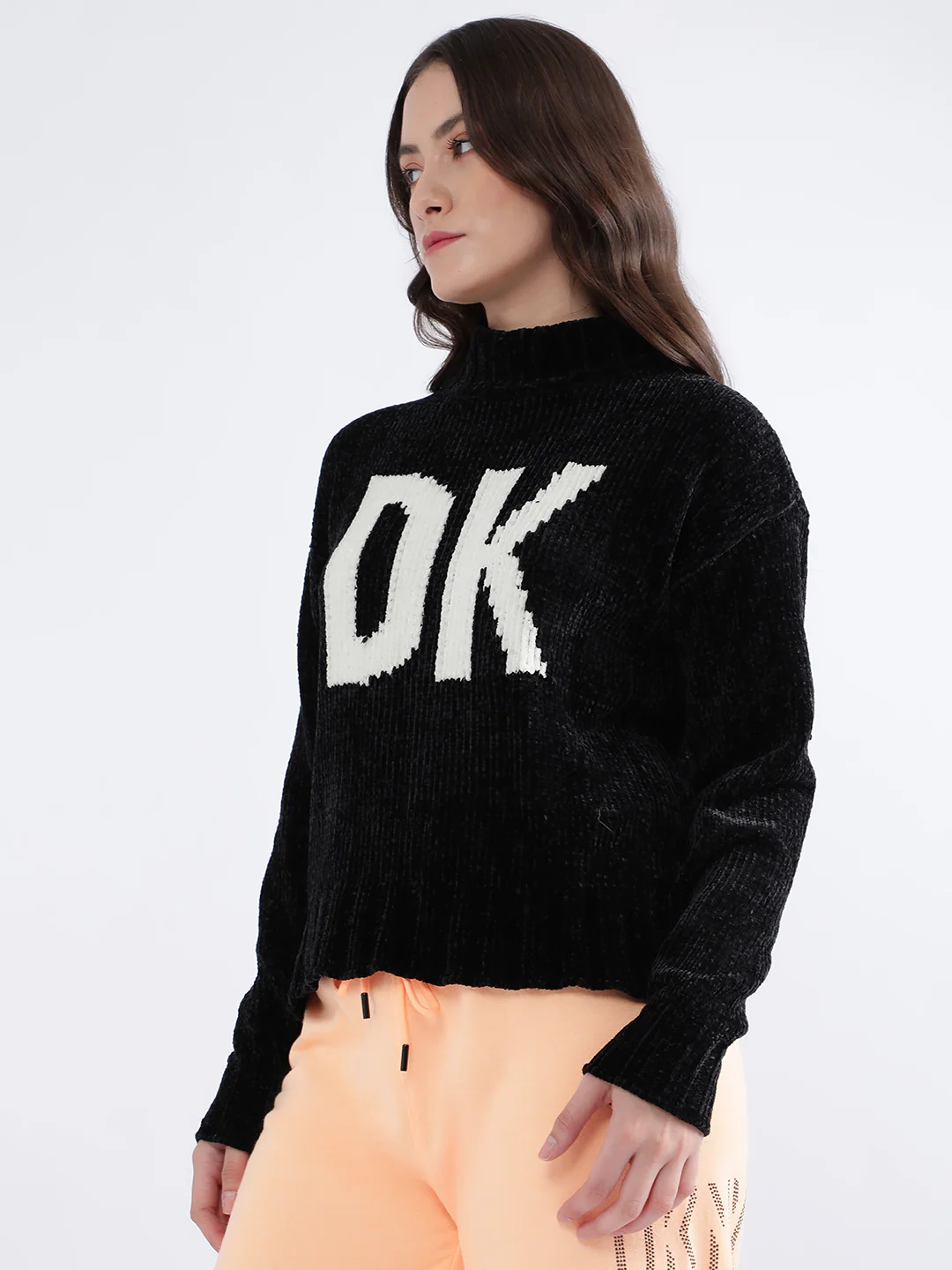 DKNY Women Black Printed Turtle Neck Sweater - Image 3