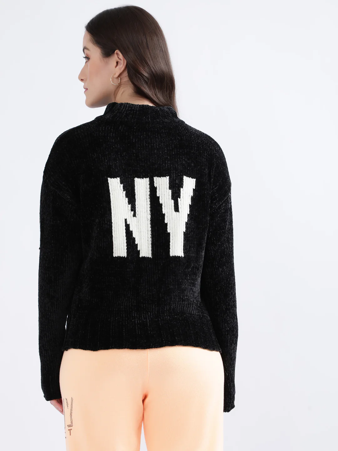 DKNY Women Black Printed Turtle Neck Sweater - Image 4