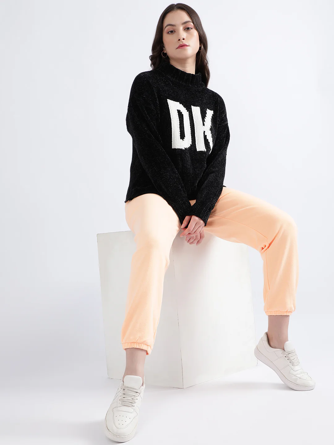 DKNY Women Black Printed Turtle Neck Sweater - Image 5