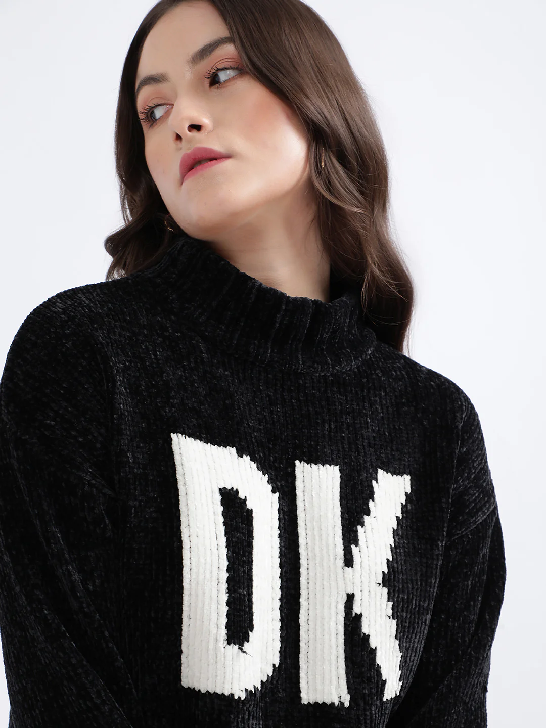 DKNY Women Black Printed Turtle Neck Sweater - Image 7