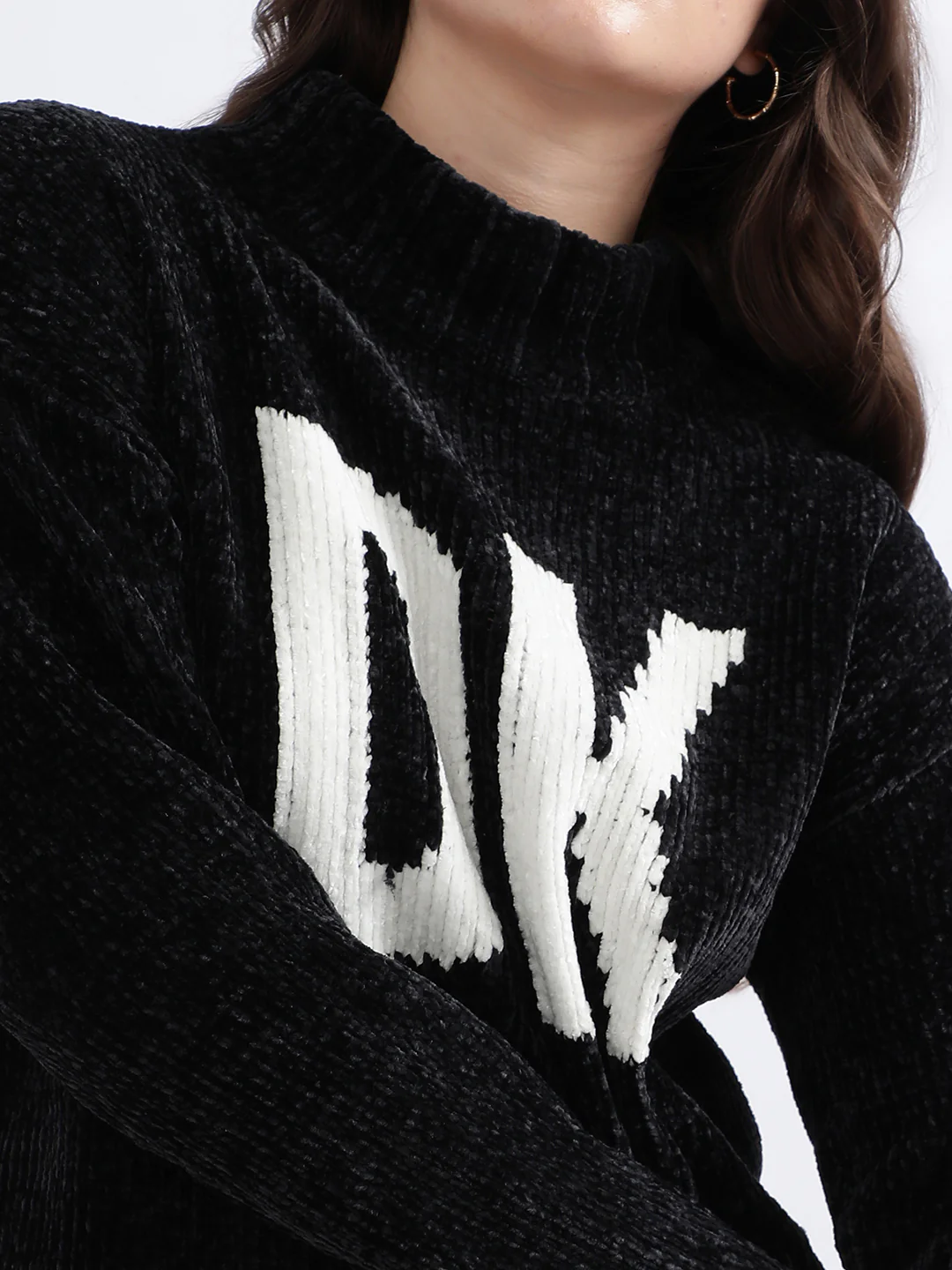 DKNY Women Black Printed Turtle Neck Sweater - Image 8