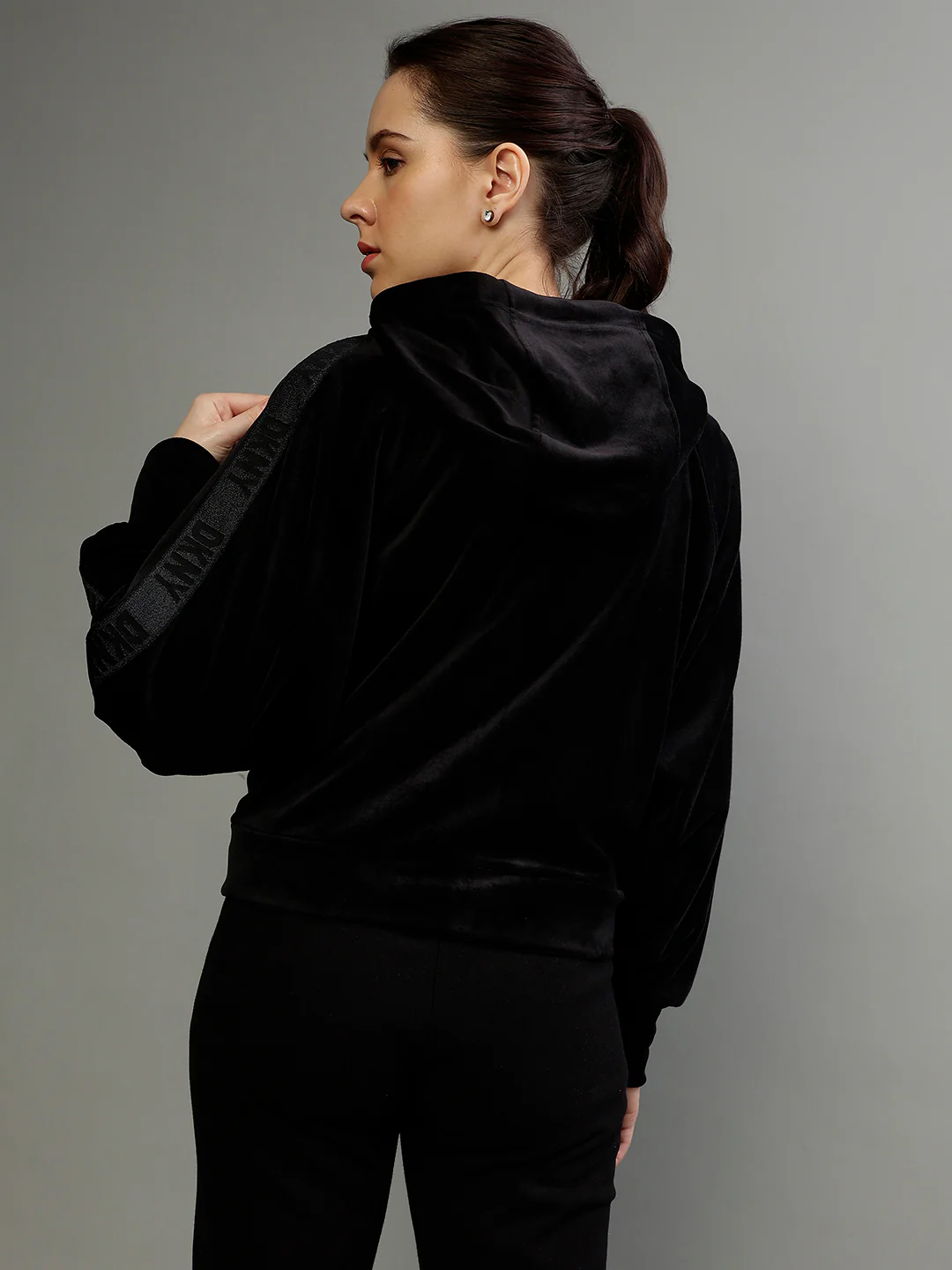 Dkny Women Solid Hooded Full Sleeves Jacket - Image 4