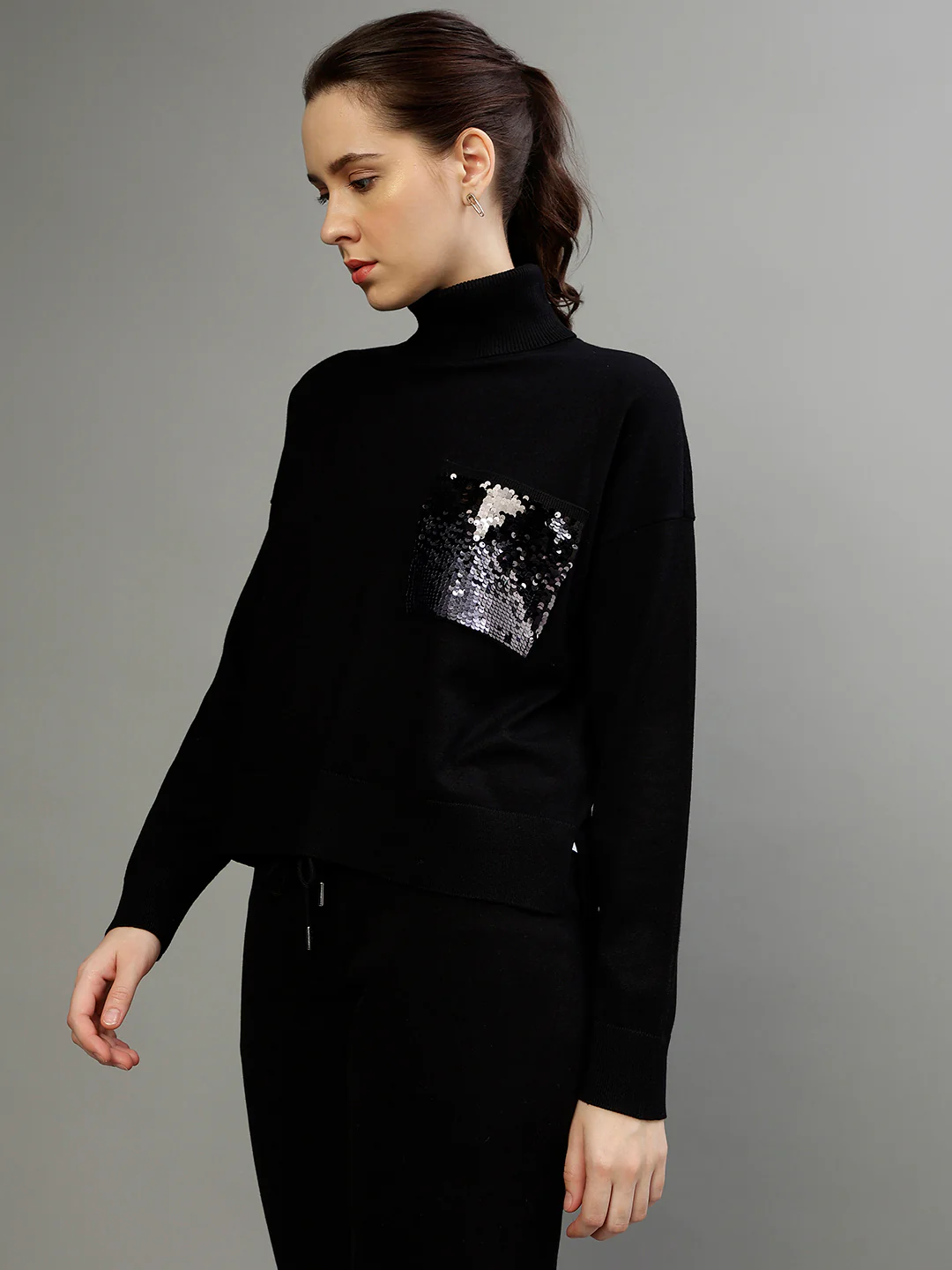 Dkny Women Sequins High Neck Full Sleeves Sweater - Image 3