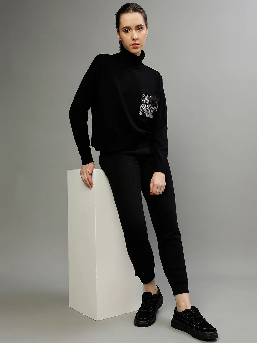 Dkny Women Sequins High Neck Full Sleeves Sweater - Image 5