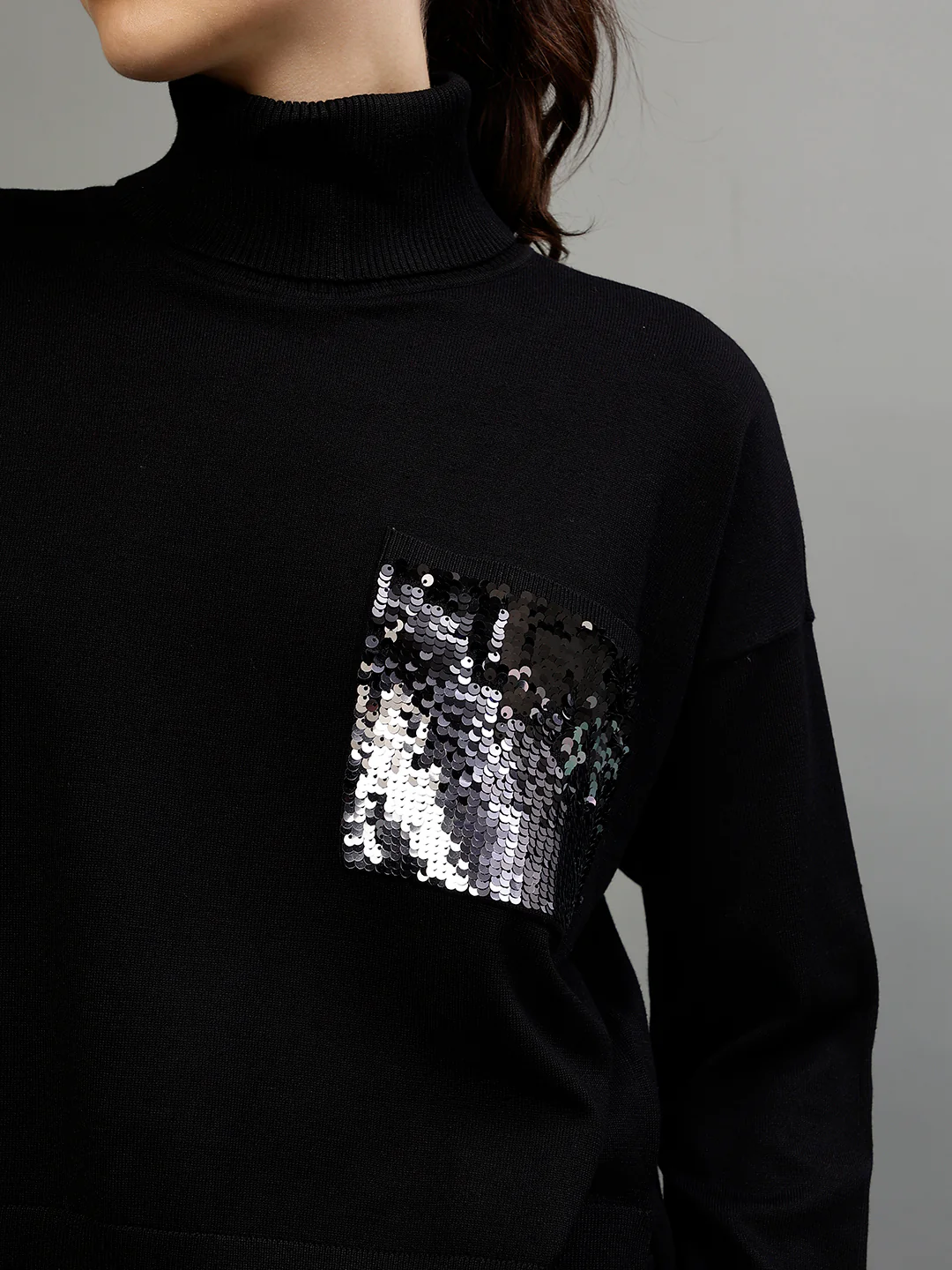 Dkny Women Sequins High Neck Full Sleeves Sweater - Image 7