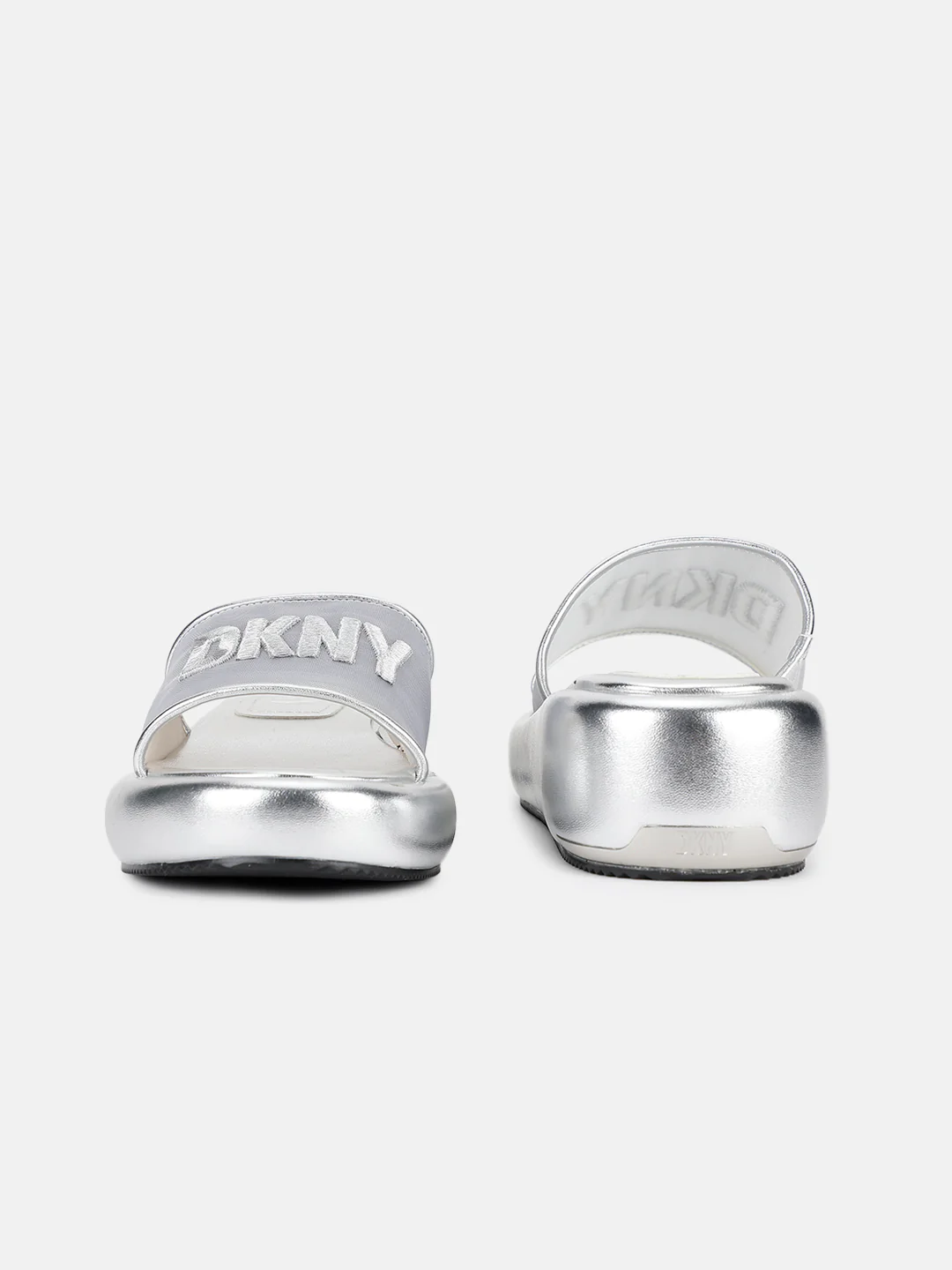 Dkny Women Silver Solid Embroidered Sliders - Image 2