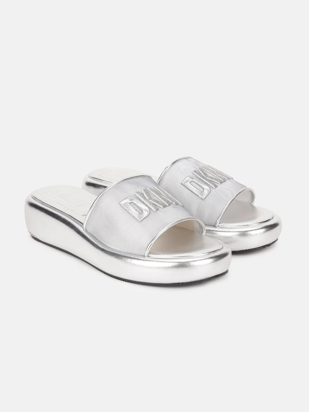 Dkny Women Silver Solid Embroidered Sliders - Image 5