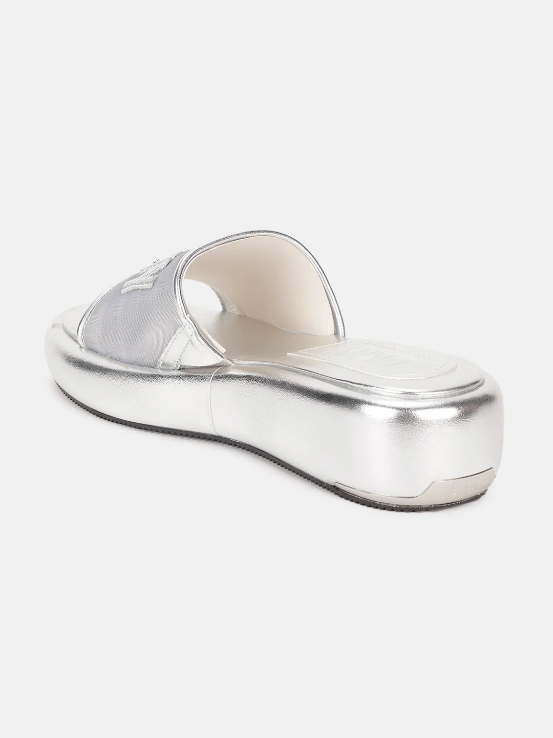 Dkny Women Silver Solid Embroidered Sliders - Image 8