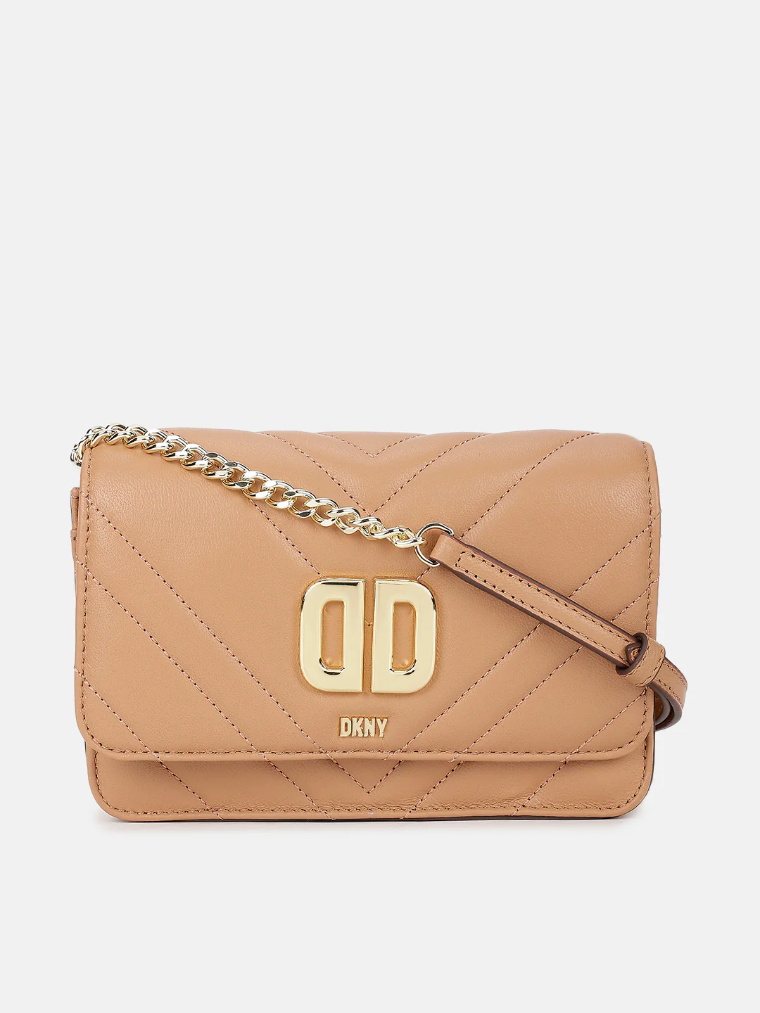 Dkny Women Beige Solid Quilted Sling Bags
