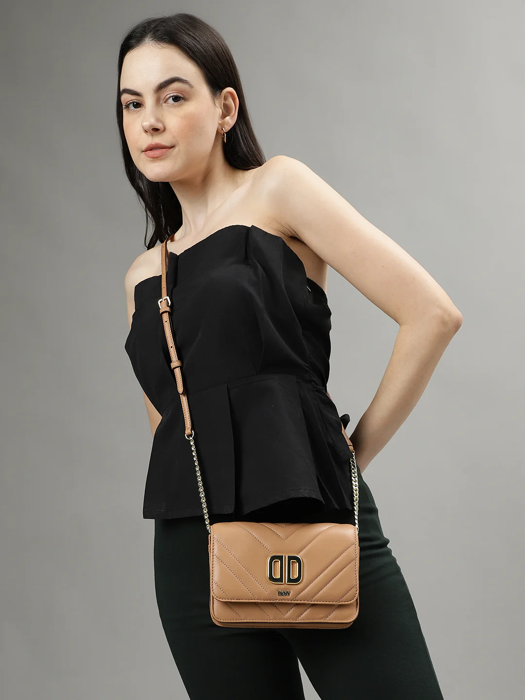 Dkny Women Beige Solid Quilted Sling Bags - Image 6