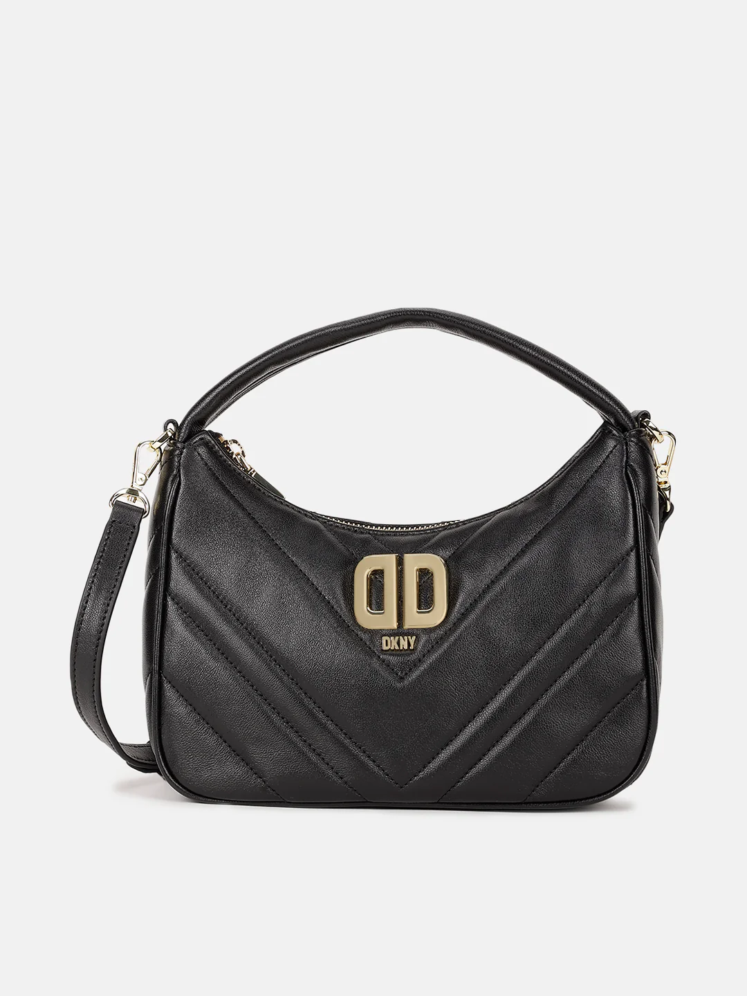 Dkny Women Black Solid Quilted Hobo Bags
