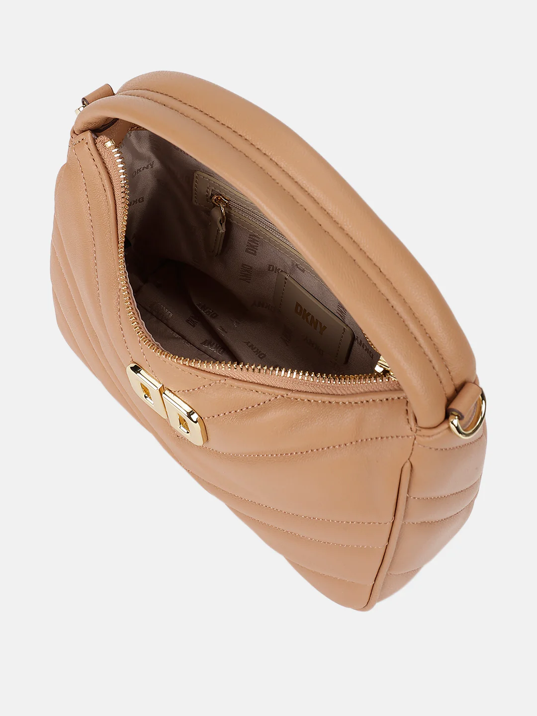 Dkny Women Beige Solid Quilted Hobo Bags - Image 4