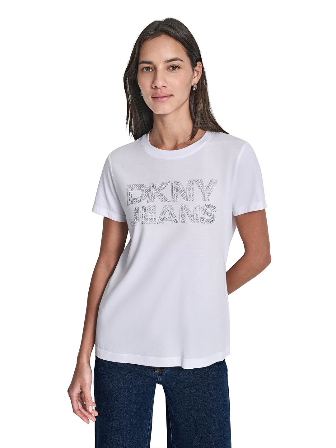 DKNY Women White Printed Regular Fit T-Shirt