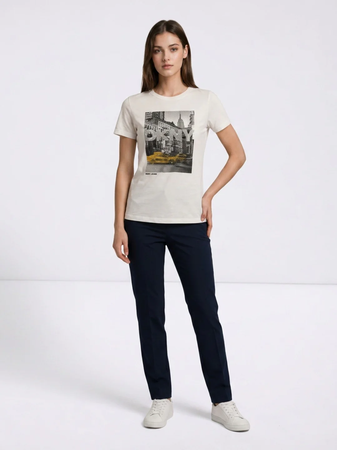 DKNY White Cotton Printed Women Regular Fit T Shirt - Image 5