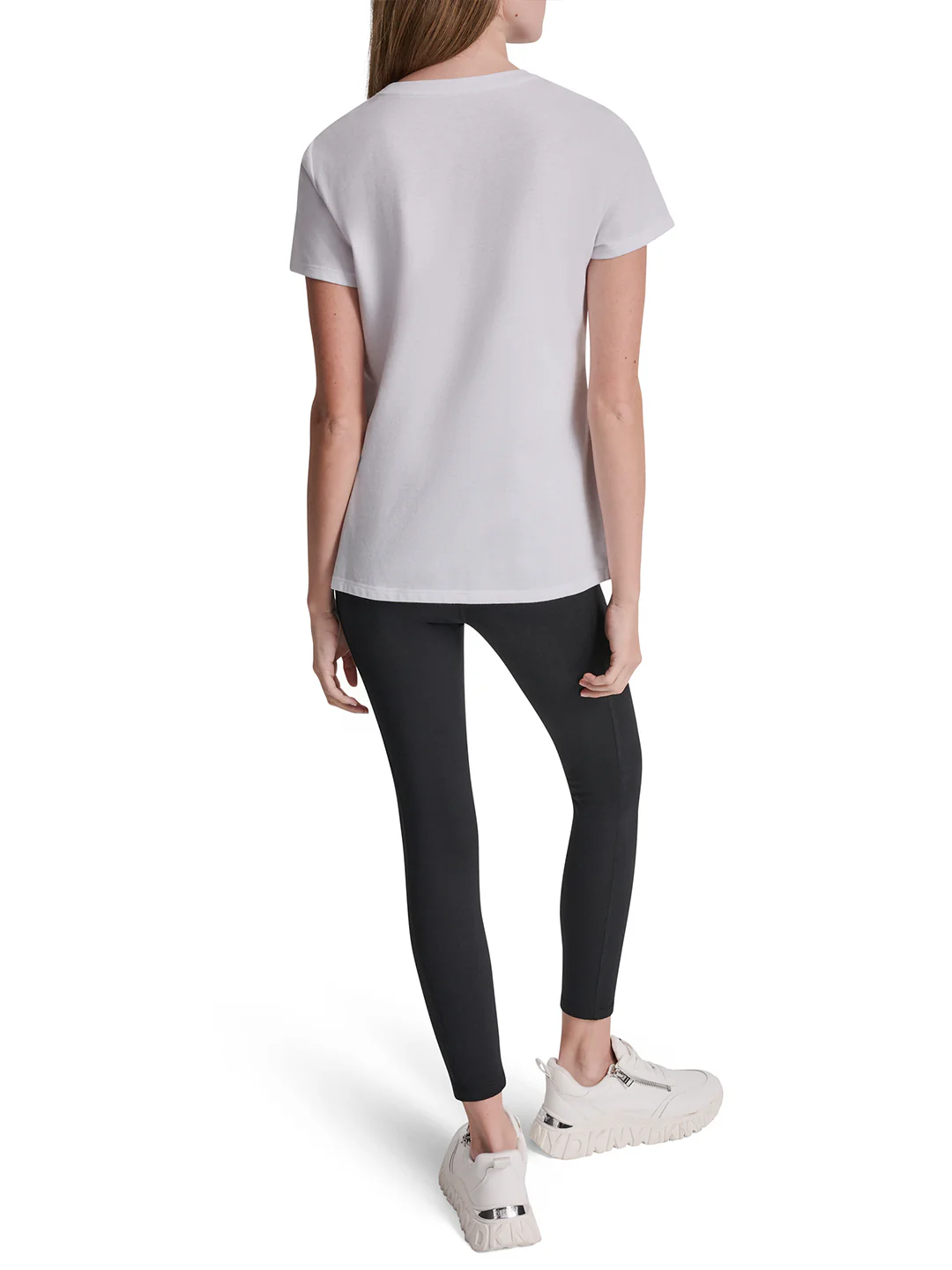 DKNY Women White Logo Print Slim Fit T-Shirt - Image 2