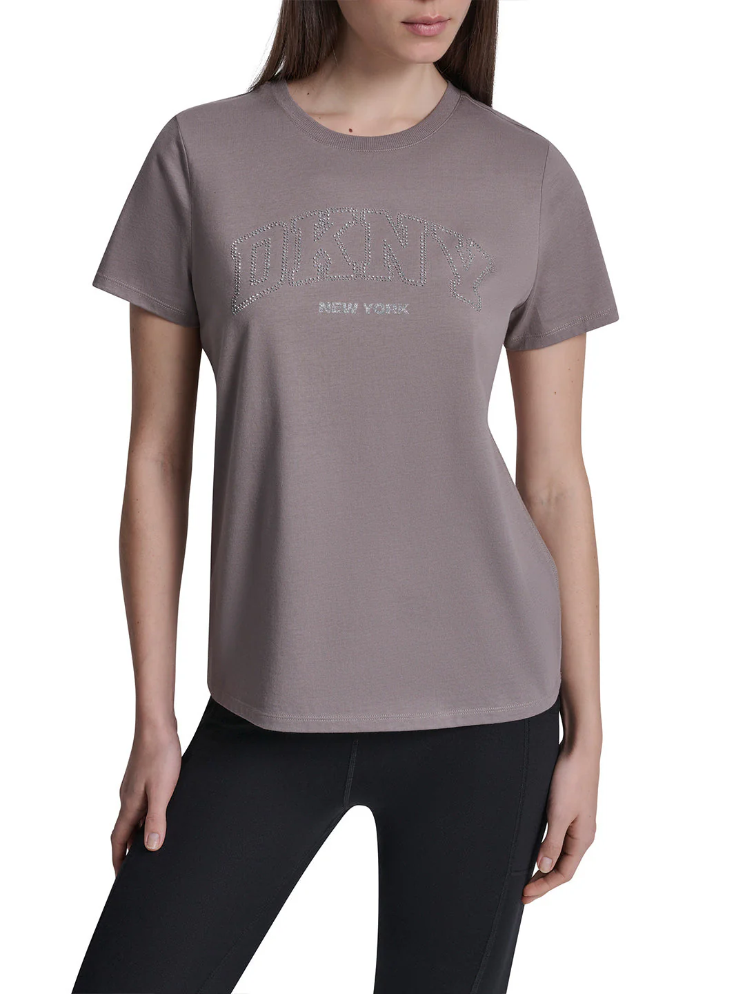 DKNY Women Brown Embellished Regular Fit Pure Cotton T-Shirt