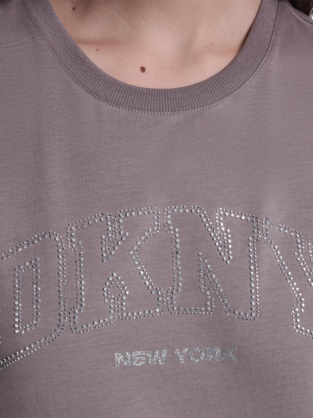 DKNY Women Brown Embellished Regular Fit Pure Cotton T-Shirt - Image 6