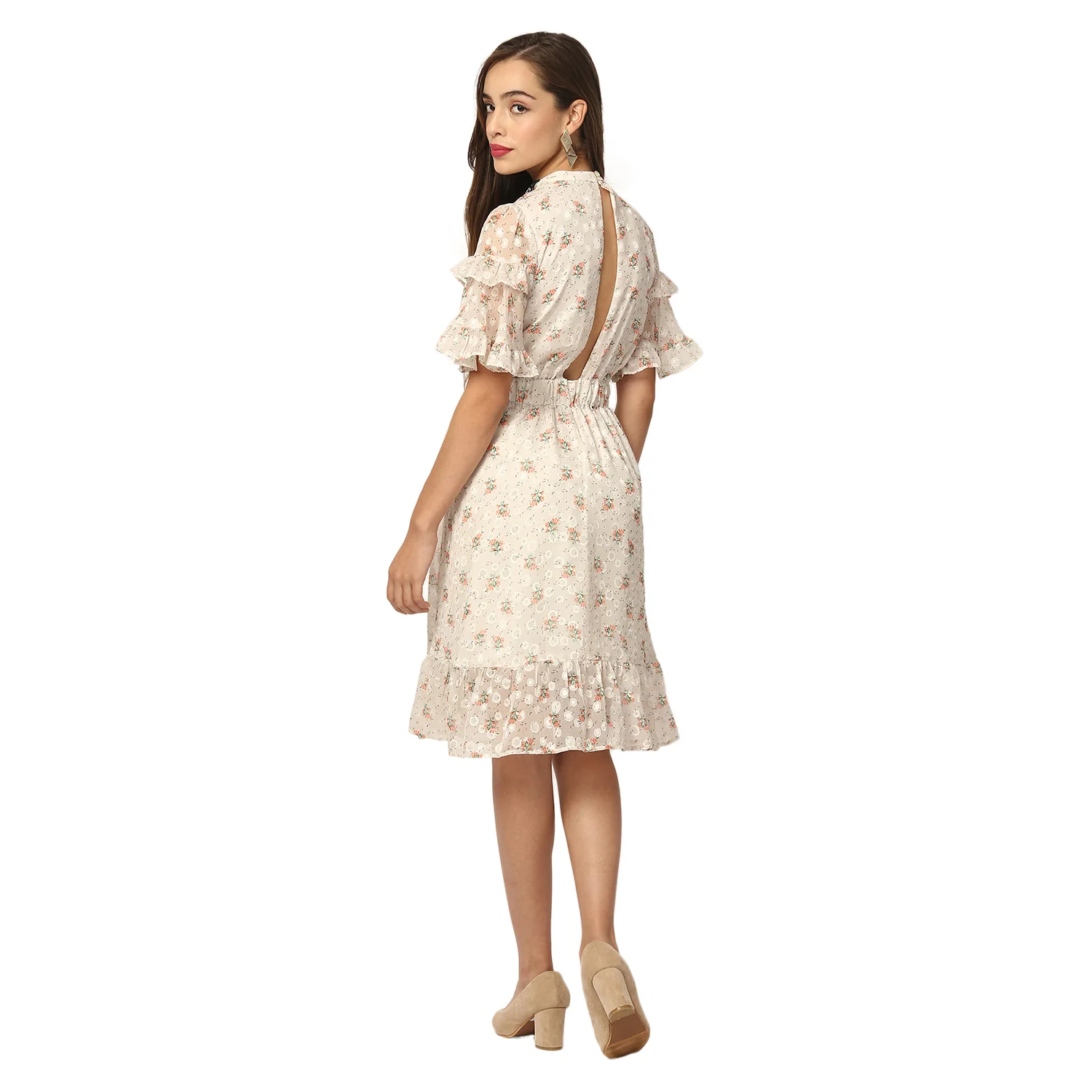 Elle Women Off White Printed Round Neck Dress - Image 2