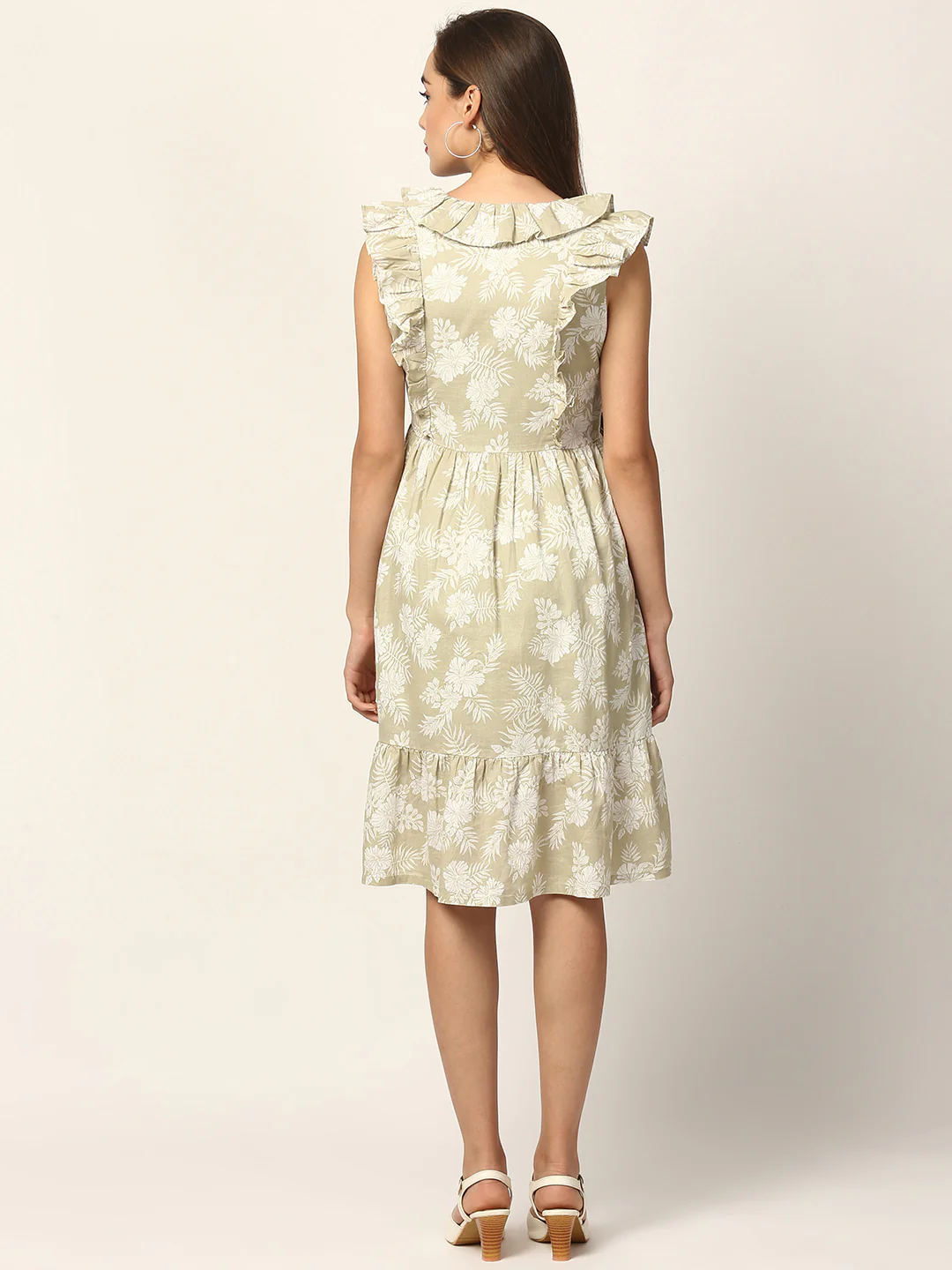 Elle Women Green Printed Round Neck Dress - Image 2