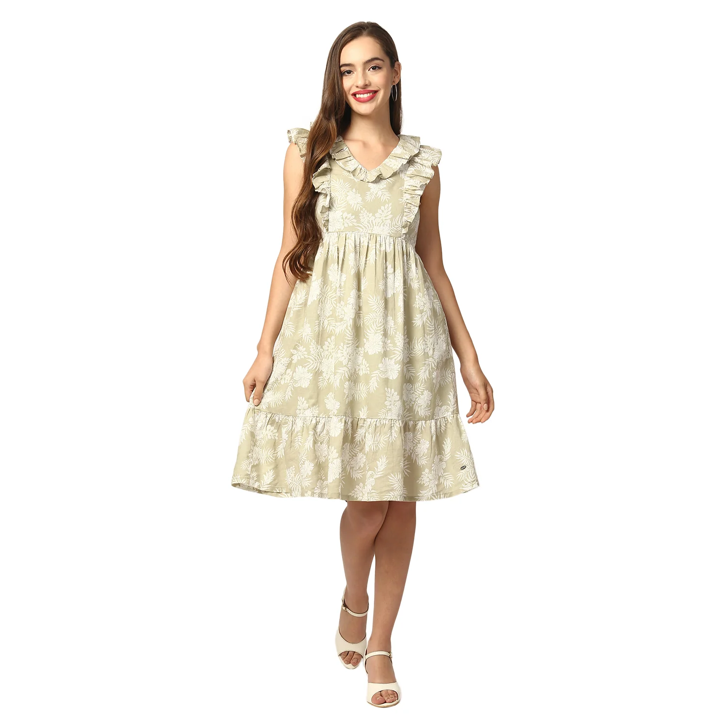 Elle Women Green Printed Round Neck Dress - Image 3